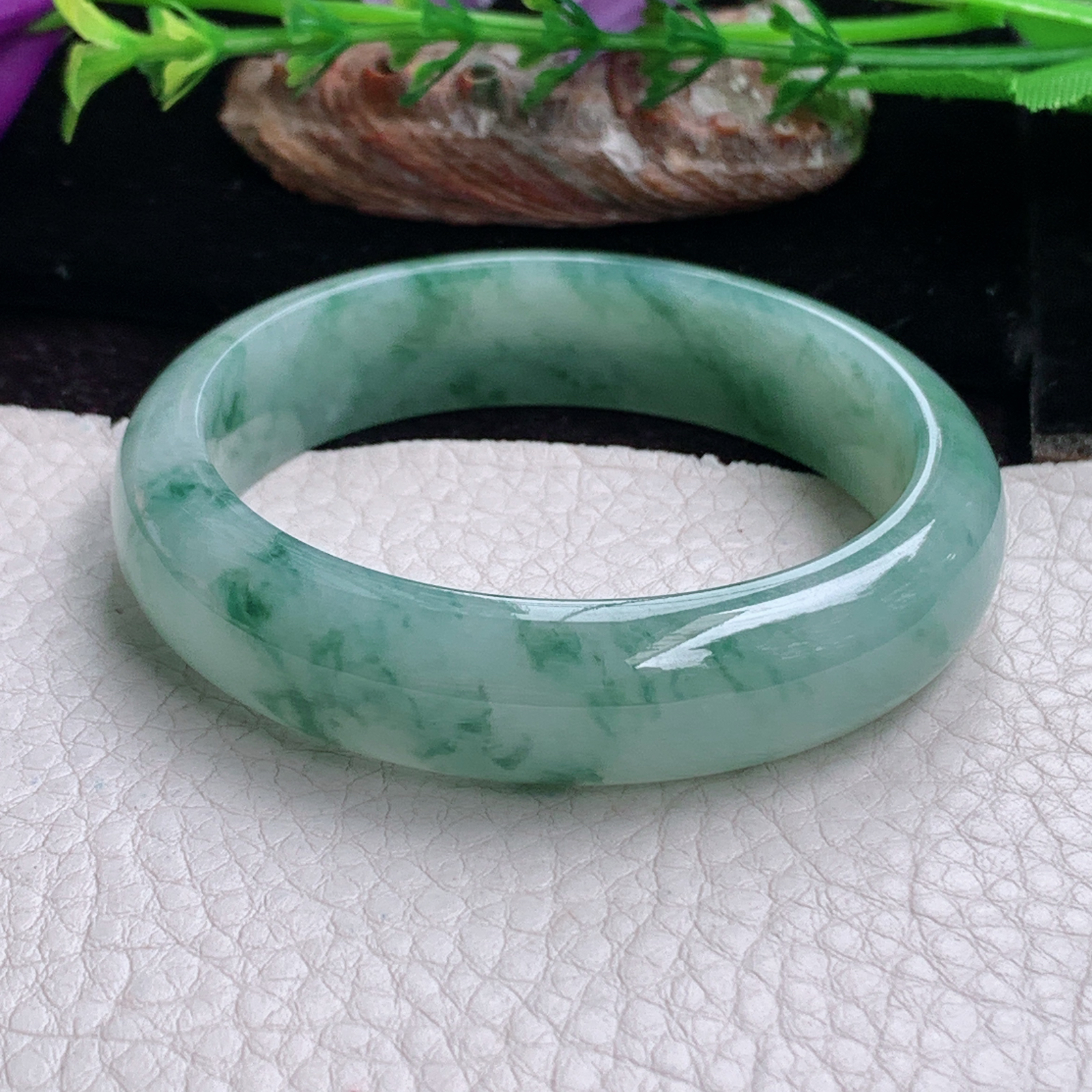 ee小圈口53*13.3*7.3平安镯 天然缅甸翡翠手镯冰飘花秀气正圈玉镯子