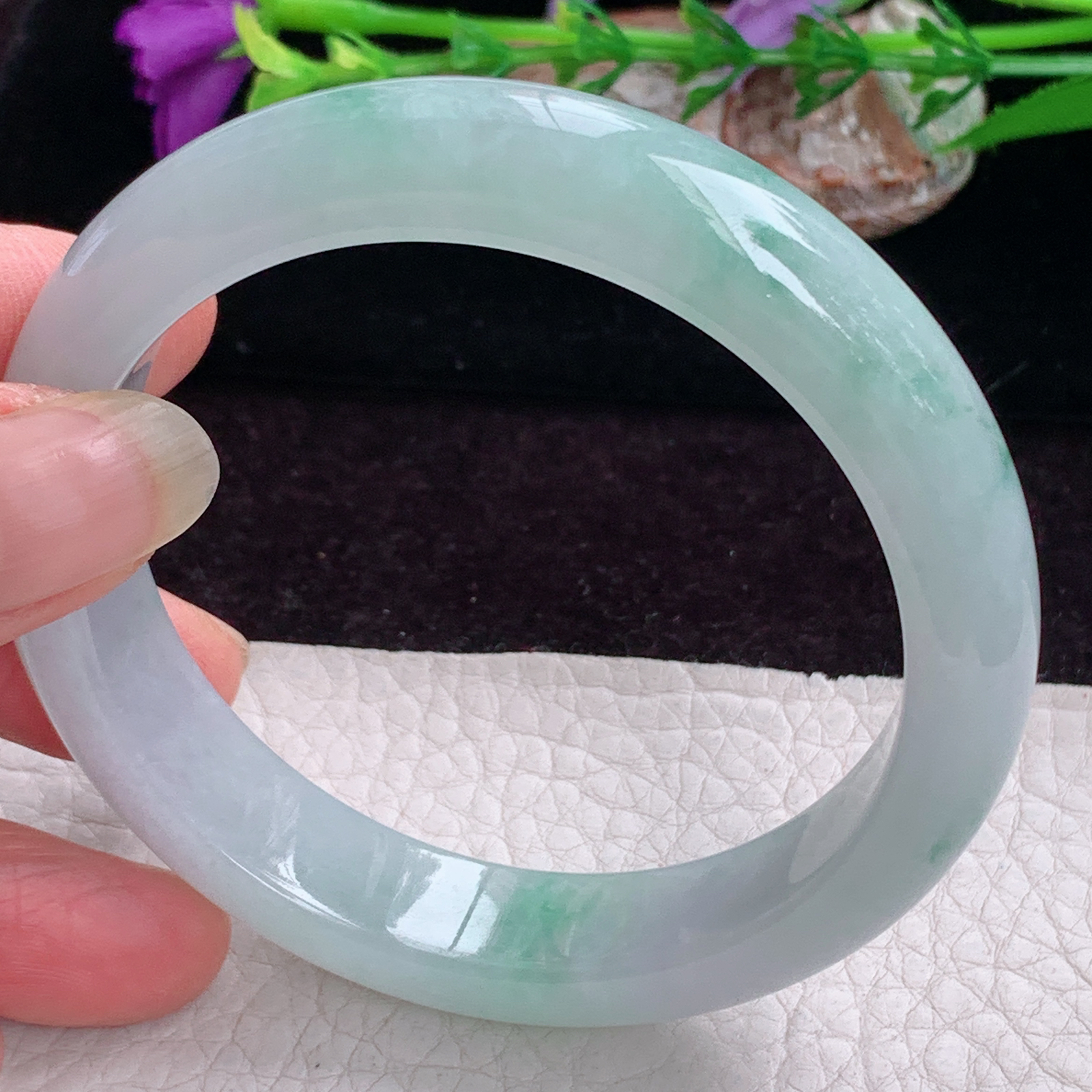 fx实拍58*13*8.7平安镯 天然缅甸翡翠手镯冰飘花胶感正圈玉镯子