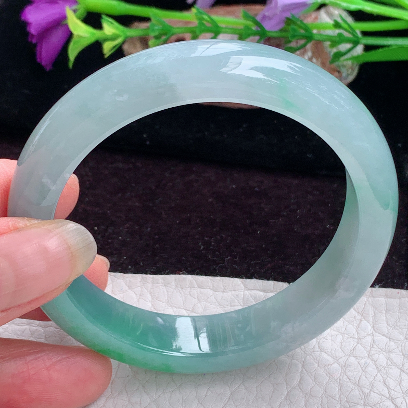 fx实拍55*12.5*8.2平安镯 天然缅甸翡翠手镯飘绿胶感正圈玉镯子