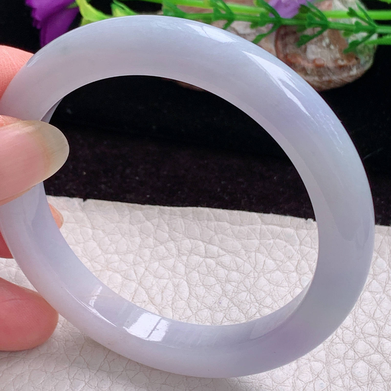 z甜美款54.5*9.5*8.5平安镯 天然缅甸翡翠手镯紫罗兰秀气正圈玉镯子