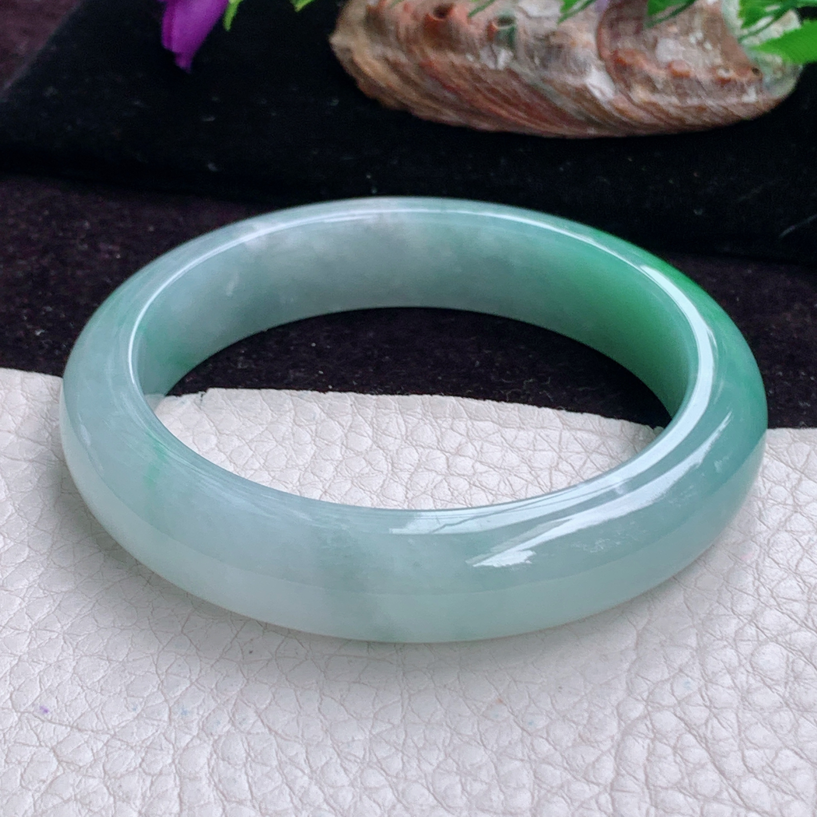 fx实拍55*12.5*8.2平安镯 天然缅甸翡翠手镯飘绿胶感正圈玉镯子