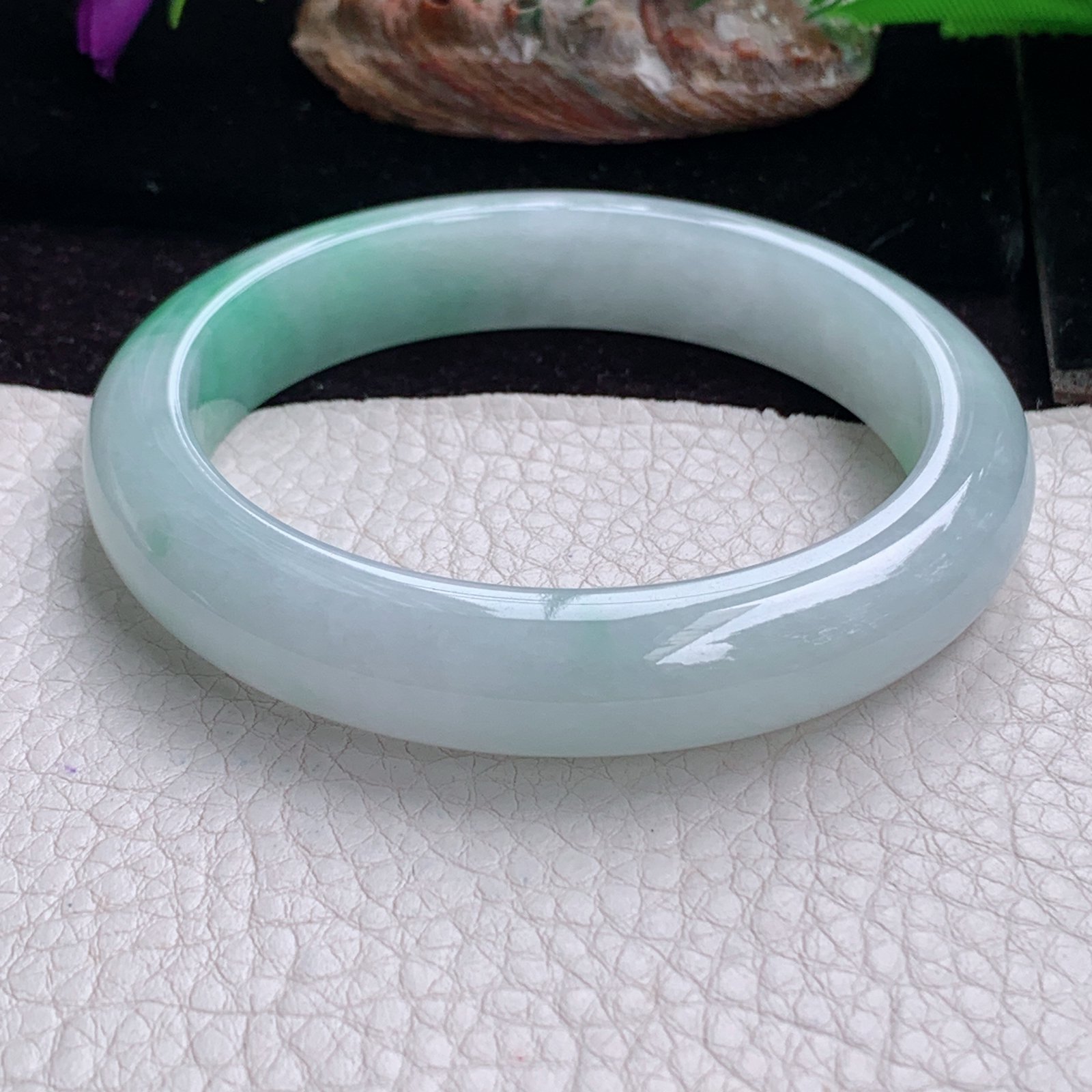 hy大圈口59.5*12.3*8.8平安镯 天然缅甸翡翠手镯冰飘绿正圈玉镯子