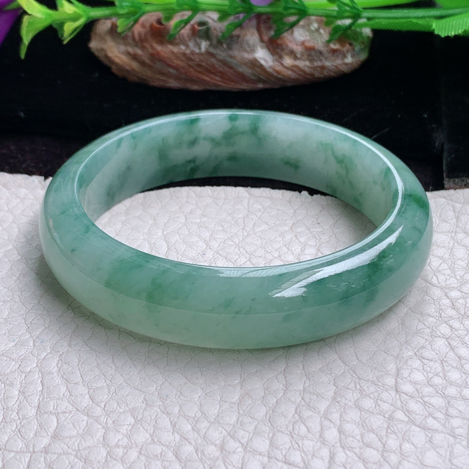 ee小圈口53*13.3*7.3平安镯 天然缅甸翡翠手镯冰飘花秀气正圈玉镯子