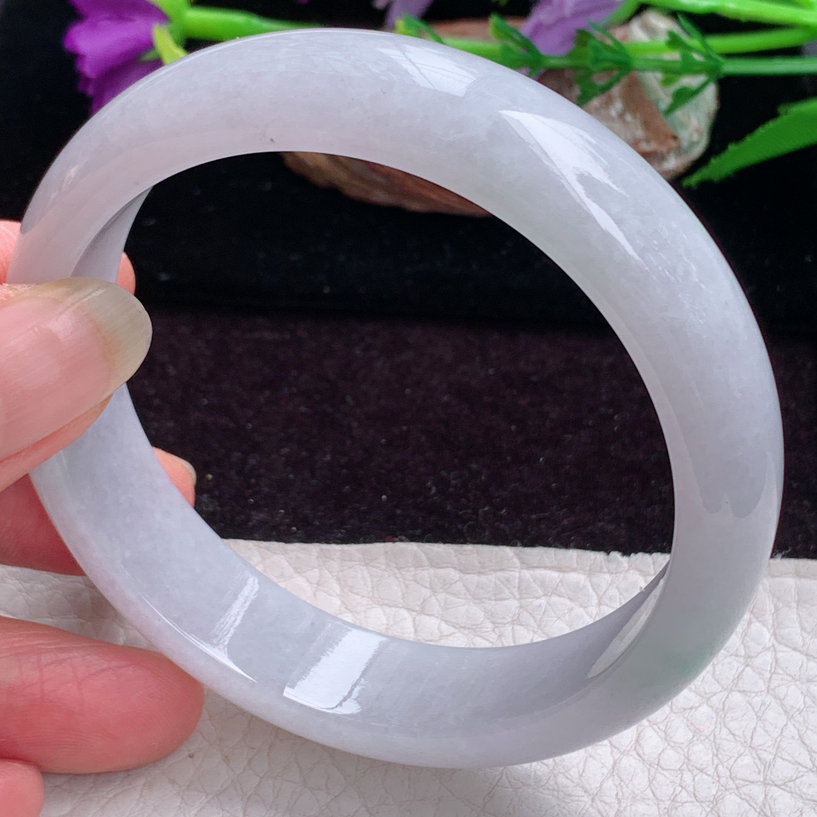 js大圈口60*14.8*7.8平安镯 天然缅甸翡翠手镯胶感飘绿正圈玉镯子