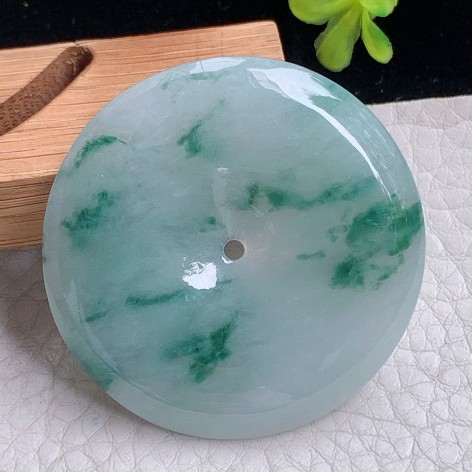 zz3实拍42.6*5.3缅甸翡翠飘花大平安扣吊坠 平安毛衣坠