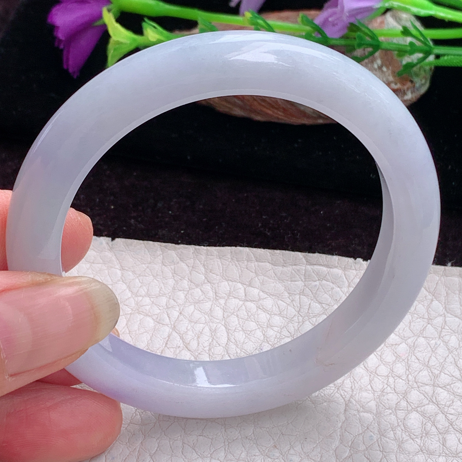 z甜美款54.5*9.5*8.5平安镯 天然缅甸翡翠手镯紫罗兰秀气正圈玉镯子