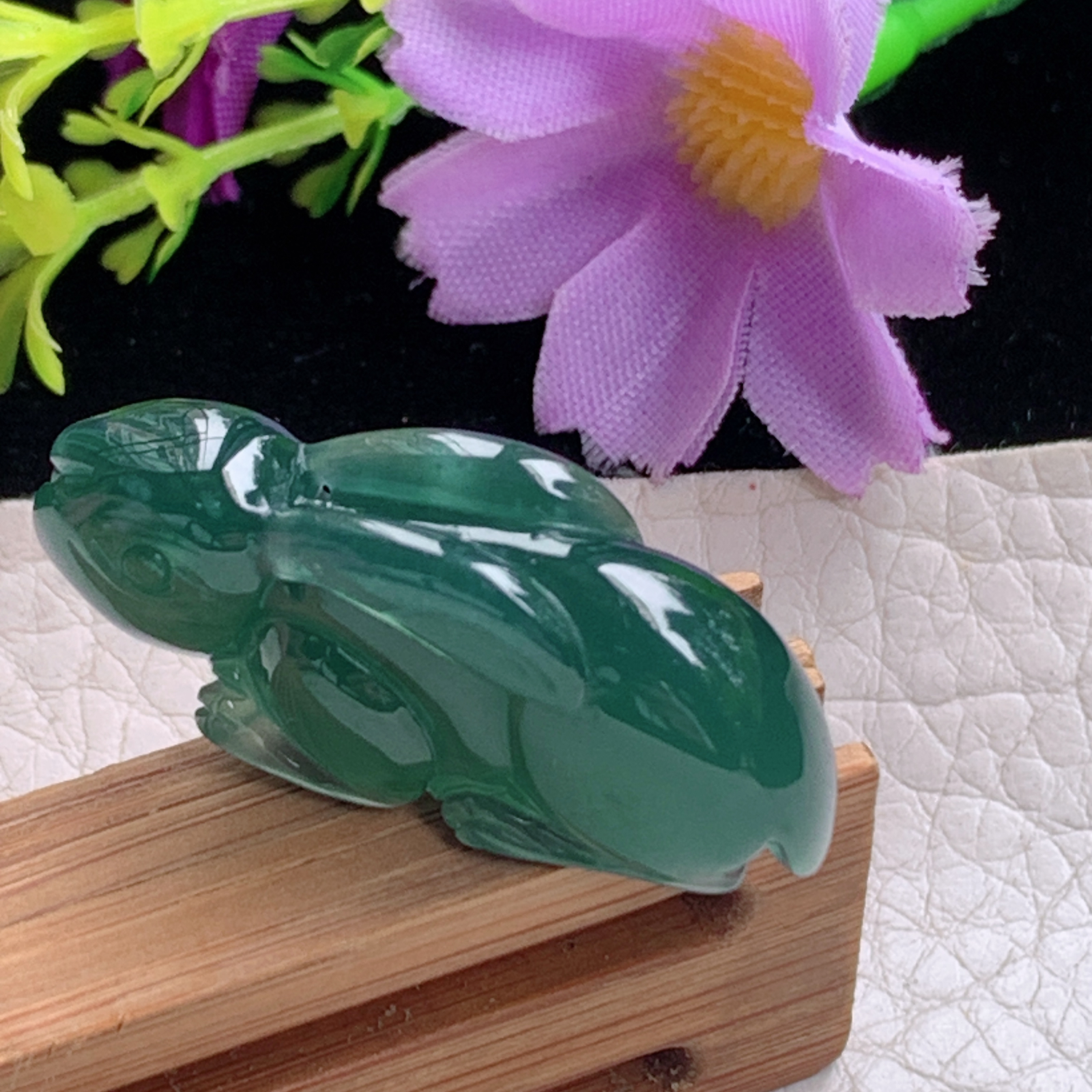 zz3实拍34*17*8.5翡翠冰透蓝水立体生肖兔子吊坠 宝宝小孩平安玉坠