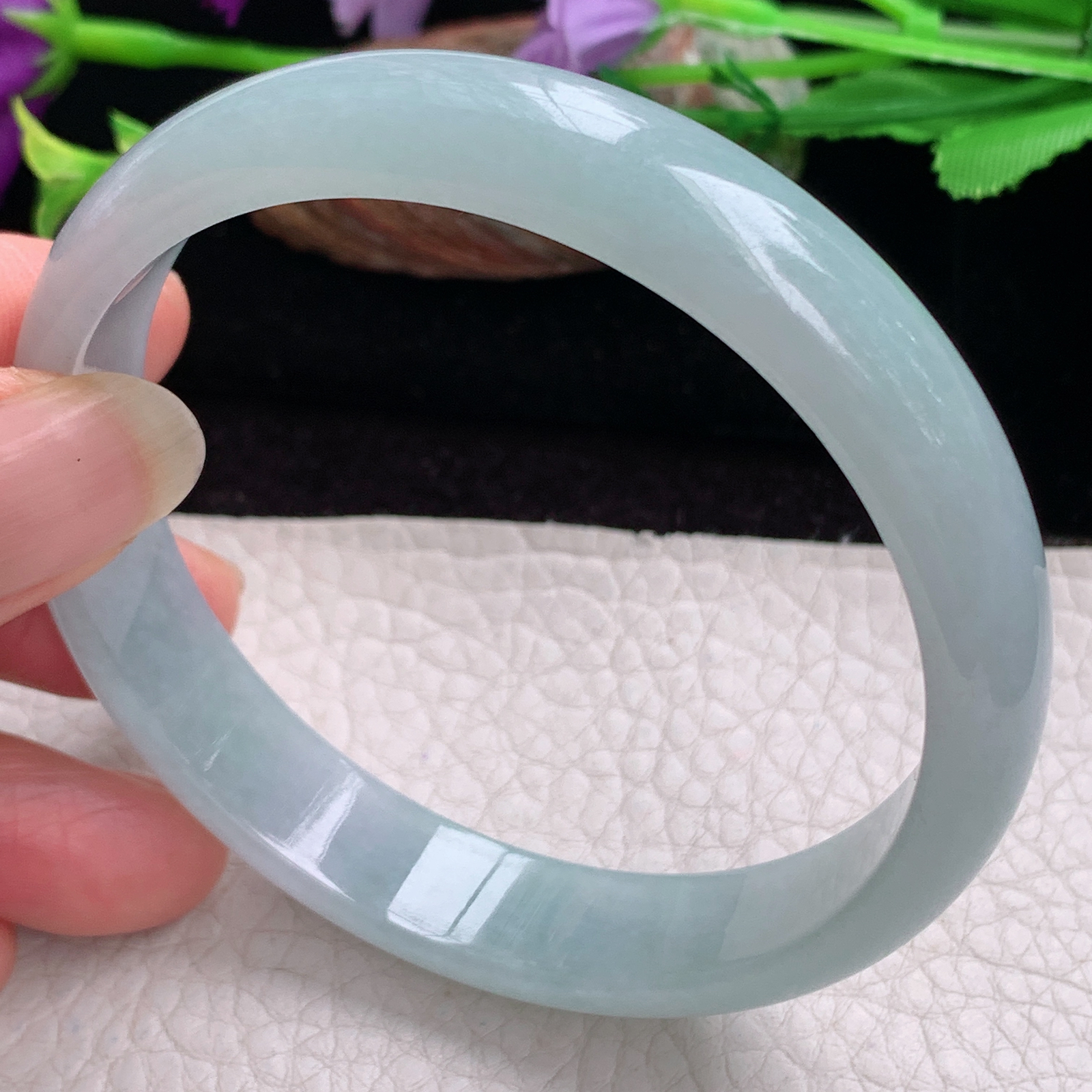 ee大圈口61.5*12.5*6.3平安镯 天然缅甸翡翠手镯冰胶飘清爽大气正圈玉镯子