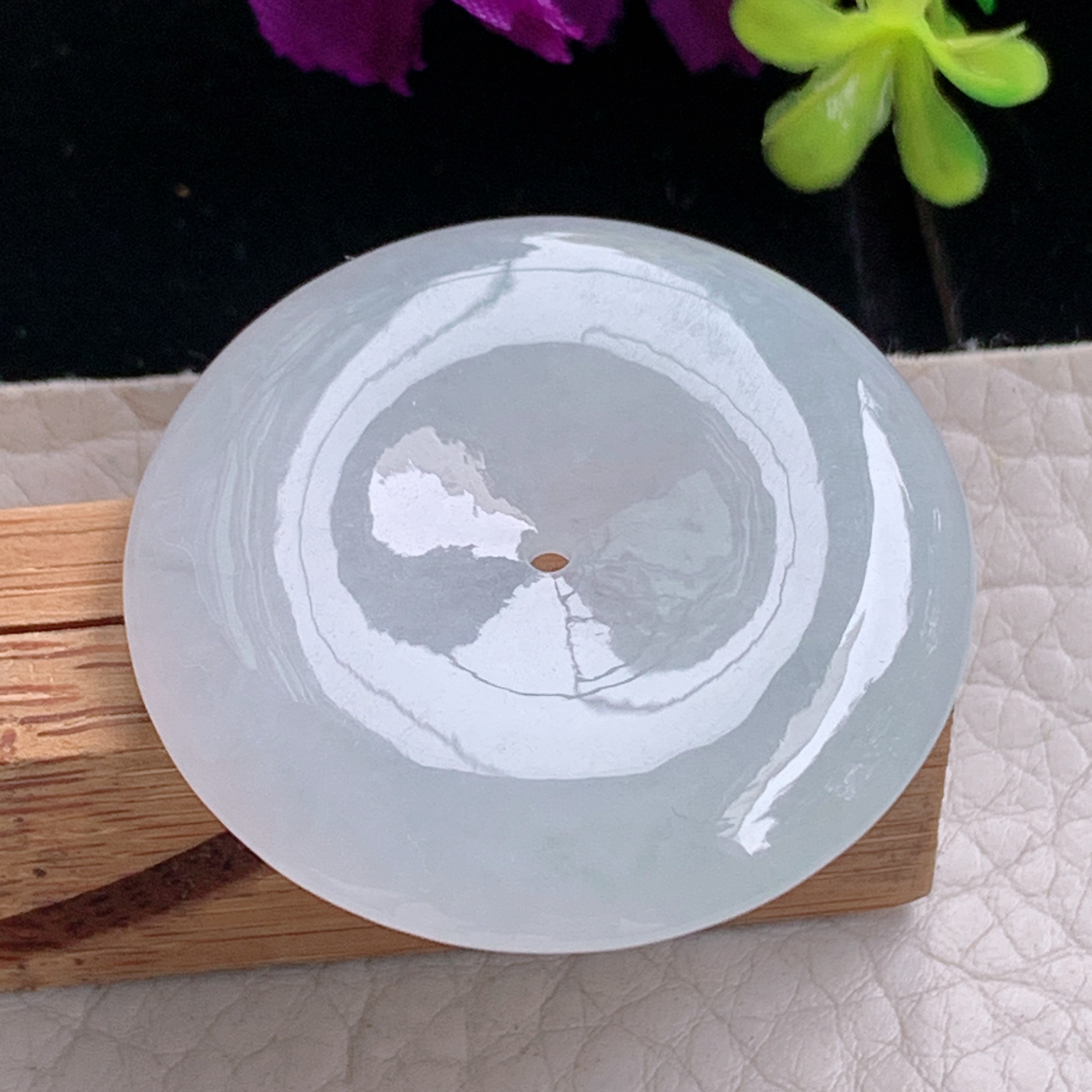 zz3实拍35.8*6缅甸翡翠冰糯白月光大平安扣吊坠国潮风玉扣毛衣坠