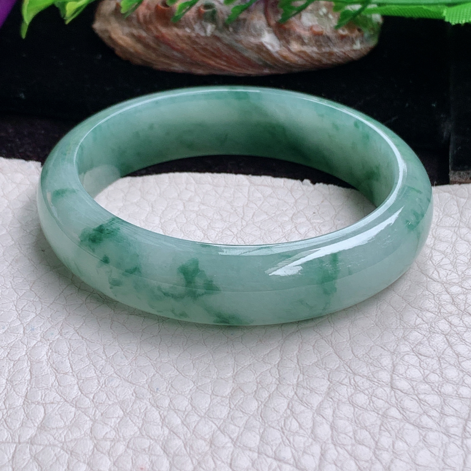 ee小圈口53*13.3*7.3平安镯 天然缅甸翡翠手镯冰飘花秀气正圈玉镯子