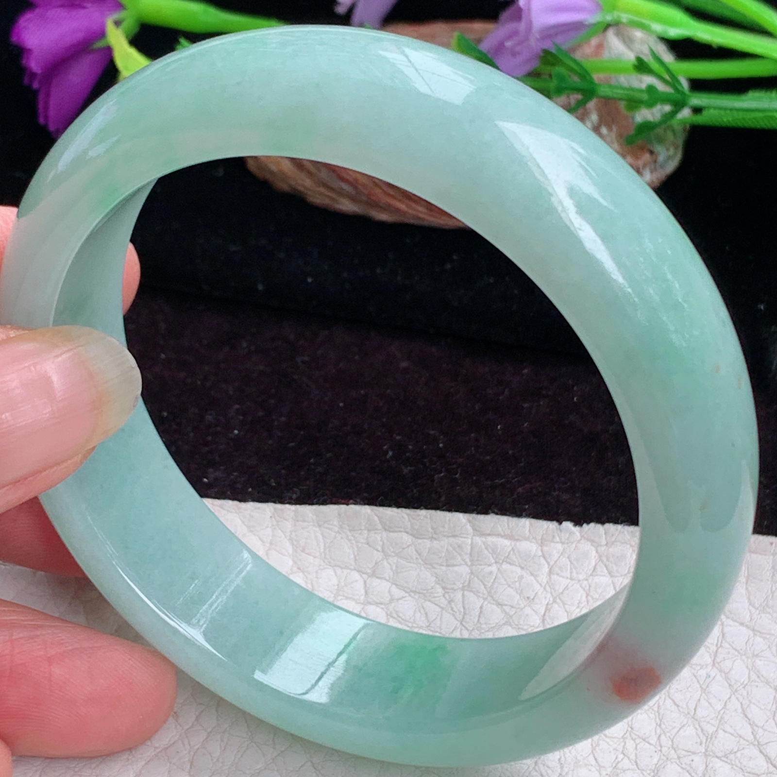 hy实拍59*16*8.2招财轮胎镯 天然缅甸翡翠手镯蓝韵飘红翡正圈玉镯子