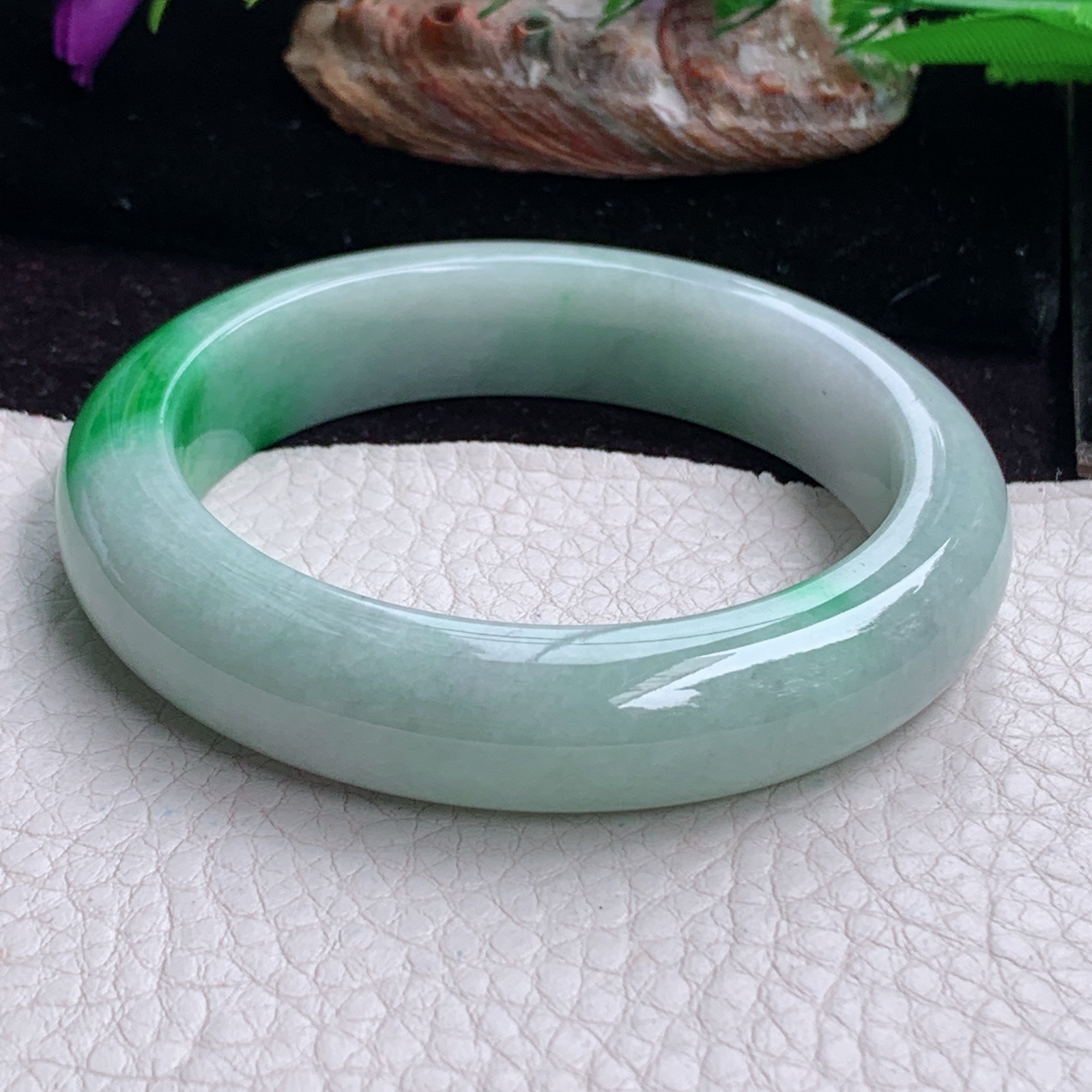 hy实拍53.5*12.5*9平安镯 天然缅甸翡翠手镯辣绿厚装正圈玉镯子