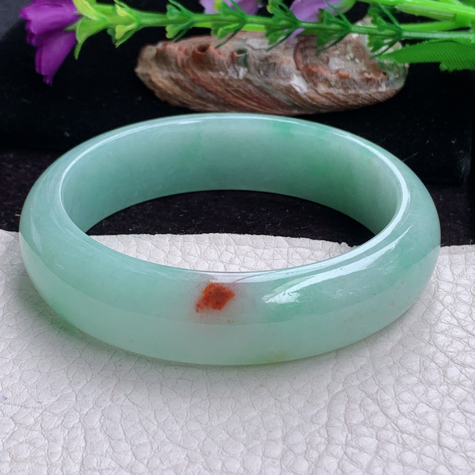 hy实拍59*16*8.2招财轮胎镯 天然缅甸翡翠手镯蓝韵飘红翡正圈玉镯子