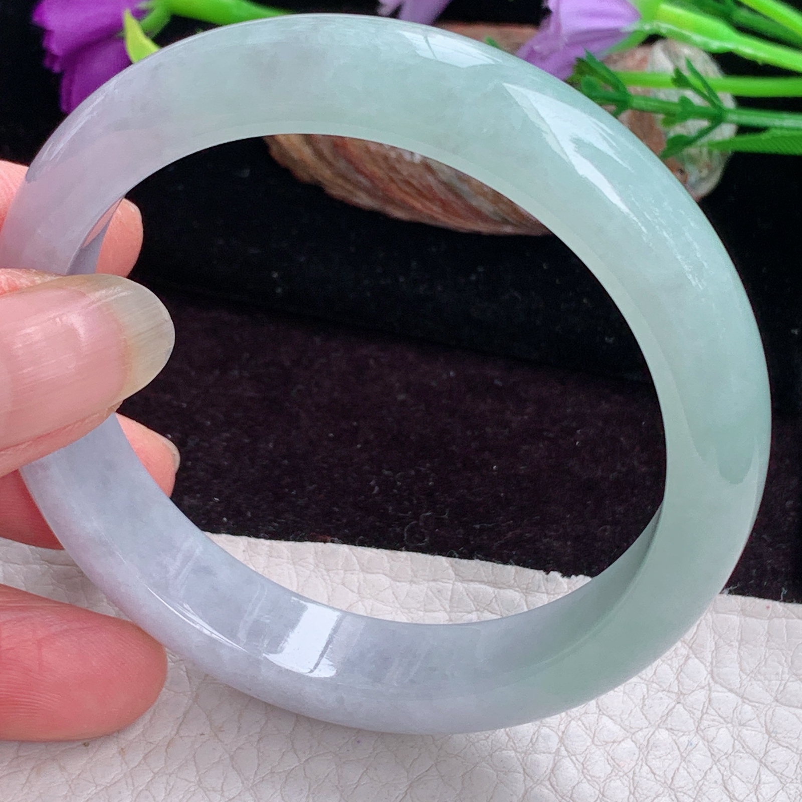 pj实拍56.8*12*7.8平安镯 天然缅甸翡翠手镯春带彩胶感正圈玉镯子