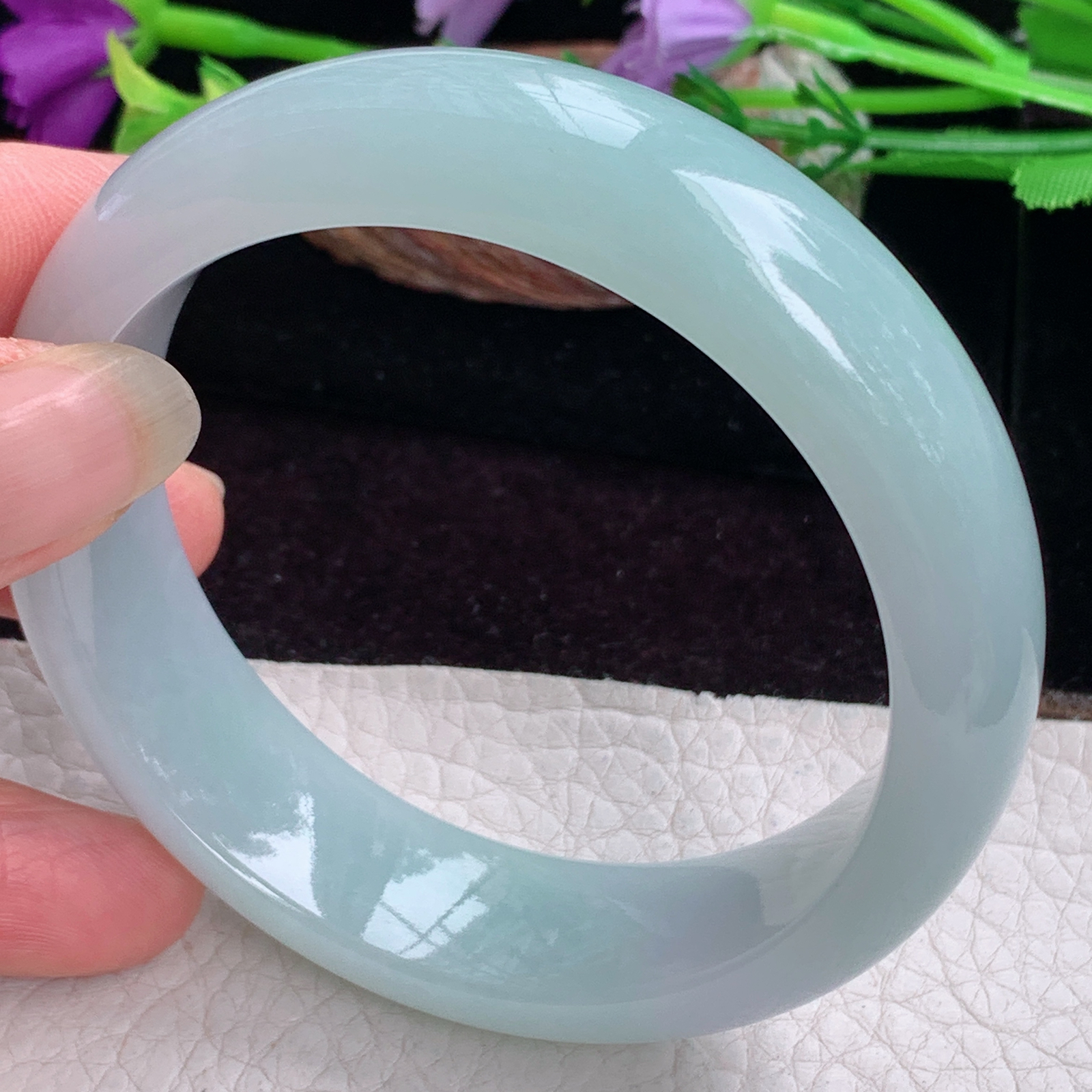 hy实拍58.8*17.2*8.6轮胎镯 天然缅甸翡翠手镯蓝韵胶感正圈玉镯子