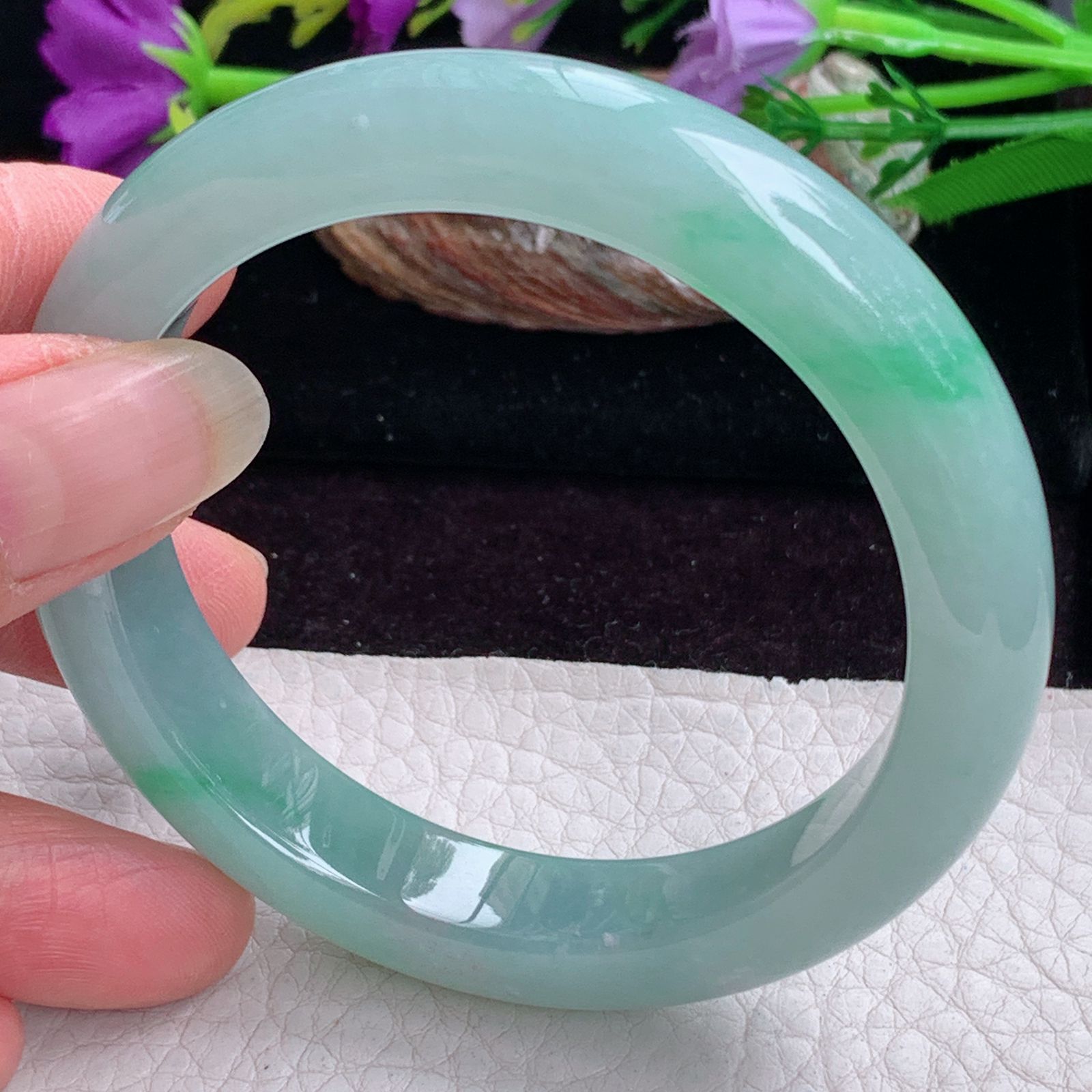 fx实拍56.5*11.8*8.6平安镯 天然缅甸翡翠手镯冰胶飘绿正圈玉镯子