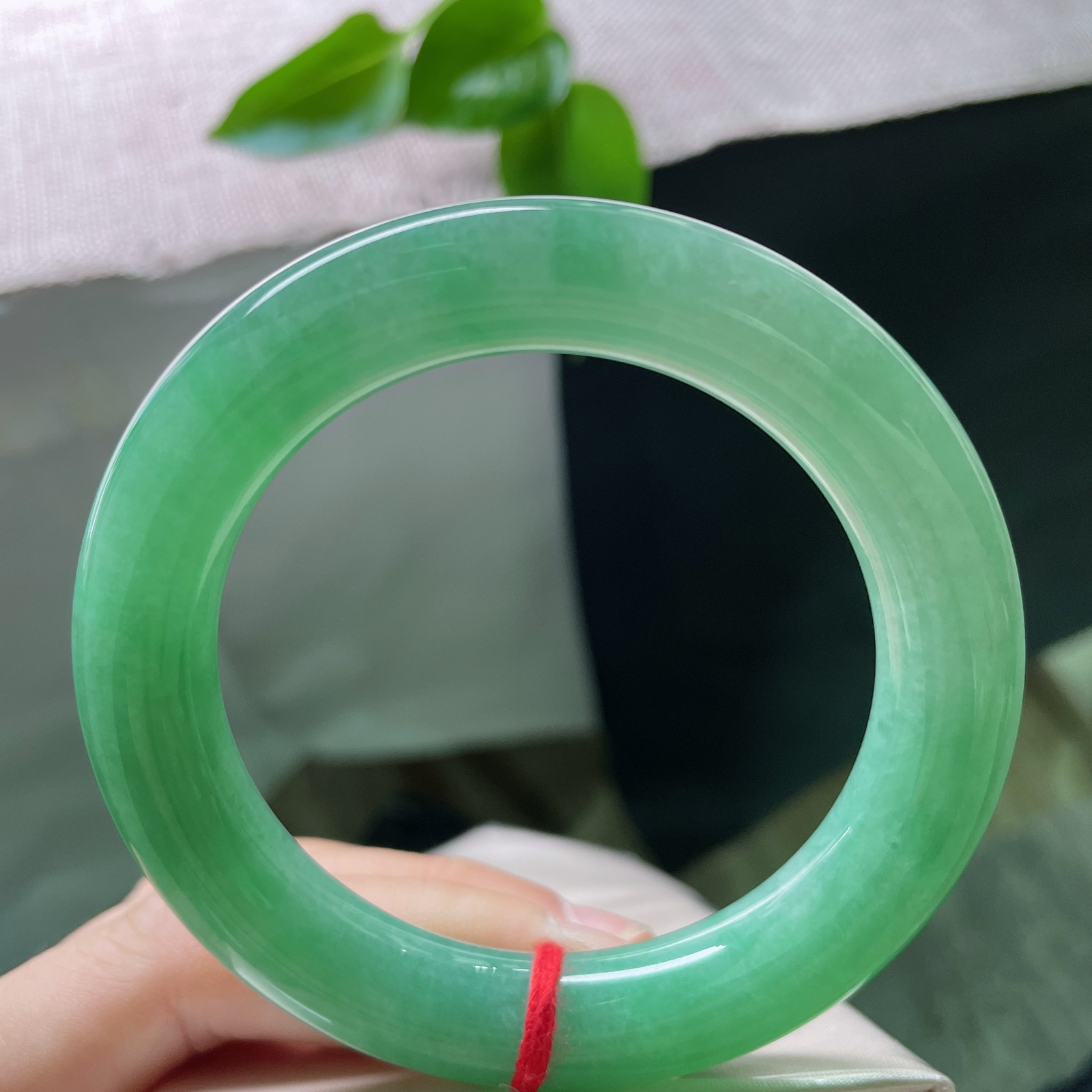 55.4/11.8，满绿圆条，瑰丽，藏一片春水在底，衬得浮翠愈发灵动。无纹裂