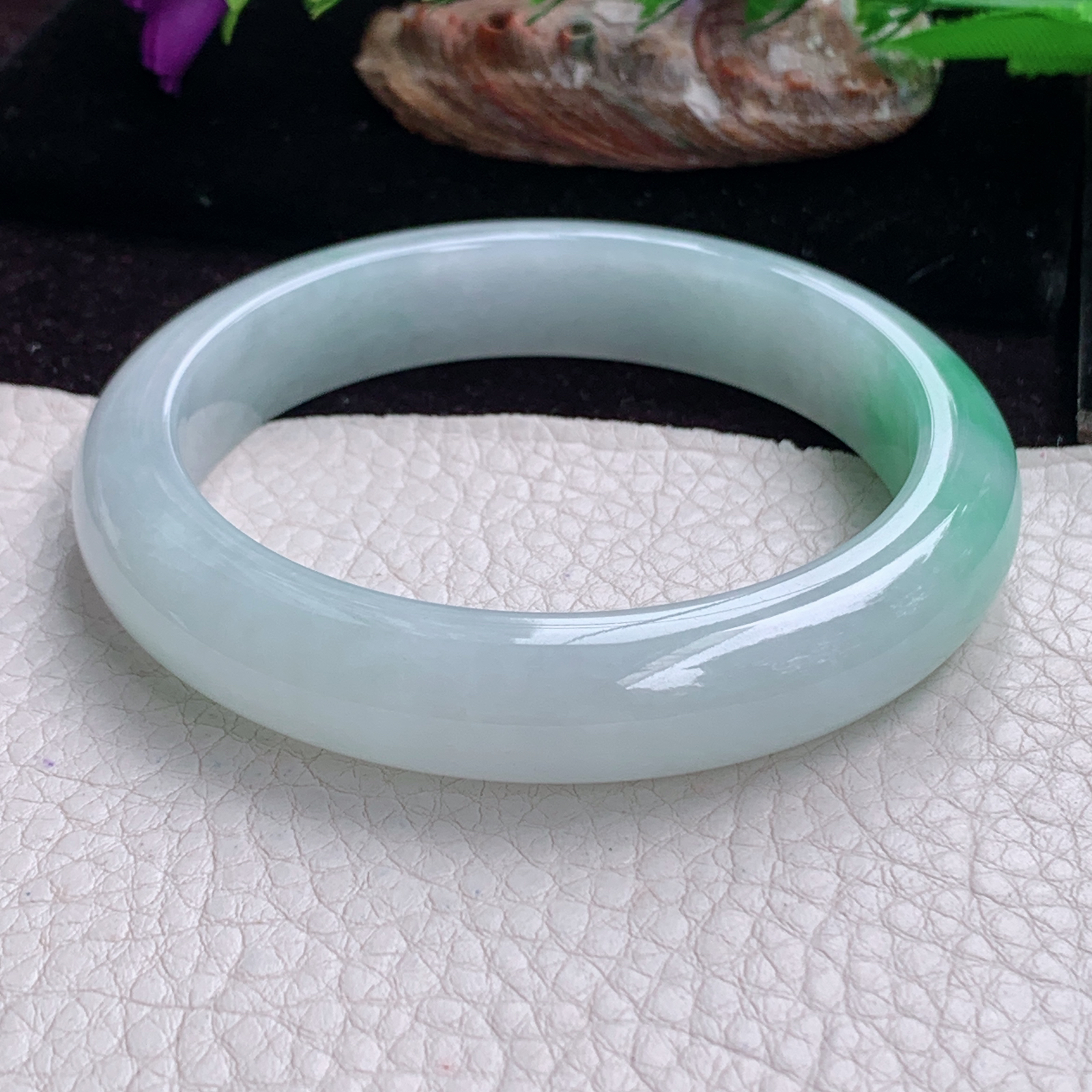 hy大圈口59.5*12.3*8.8平安镯 天然缅甸翡翠手镯冰飘绿正圈玉镯子