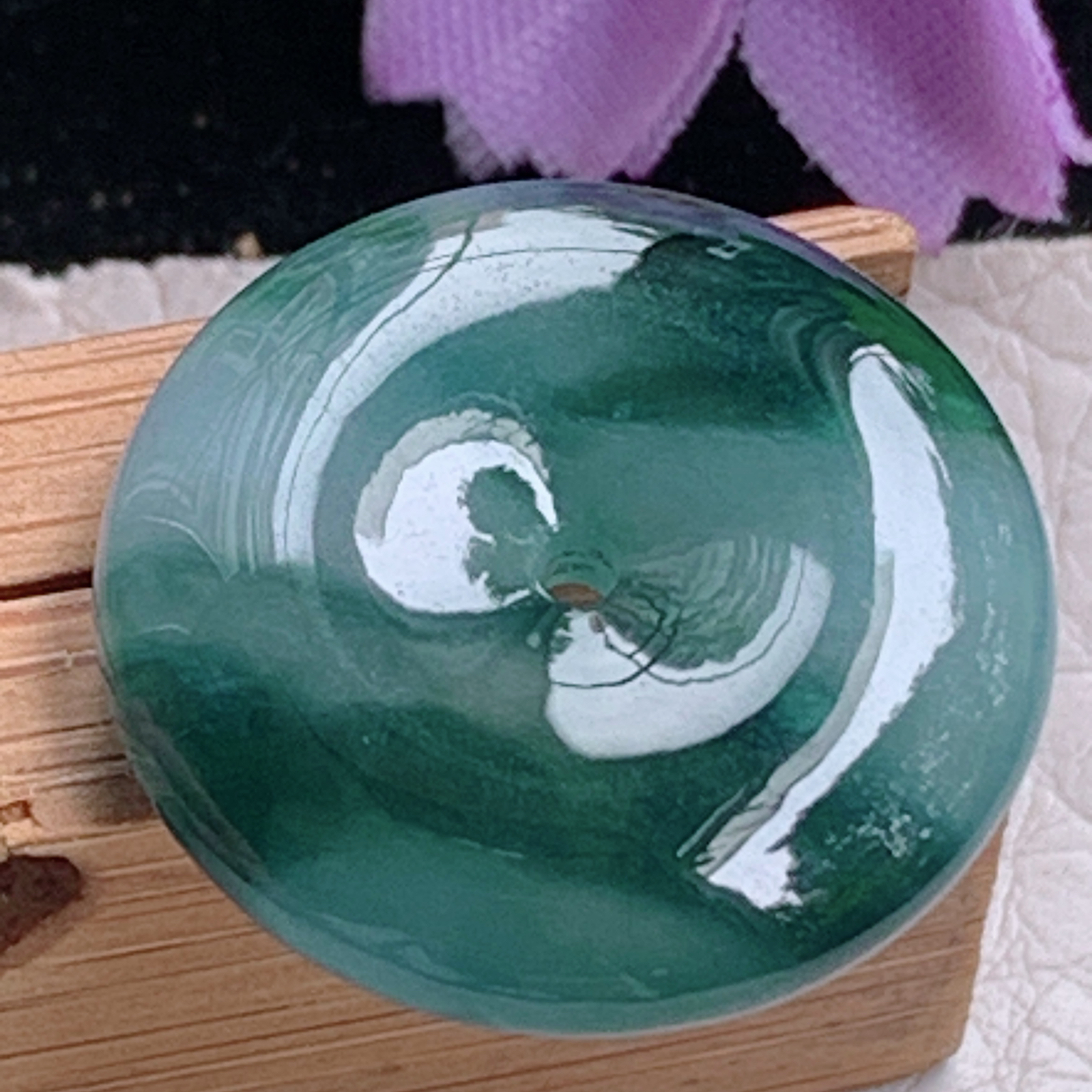 zz3实拍21*5.3缅甸翡翠冰蓝花小平安扣吊坠 宝宝小孩平安玉坠