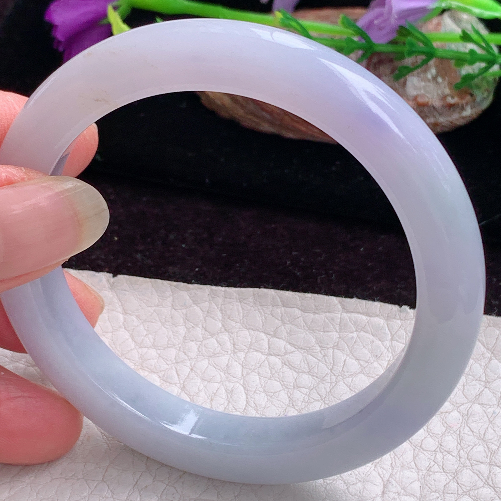 z甜美款54.5*9.5*8.5平安镯 天然缅甸翡翠手镯紫罗兰秀气正圈玉镯子