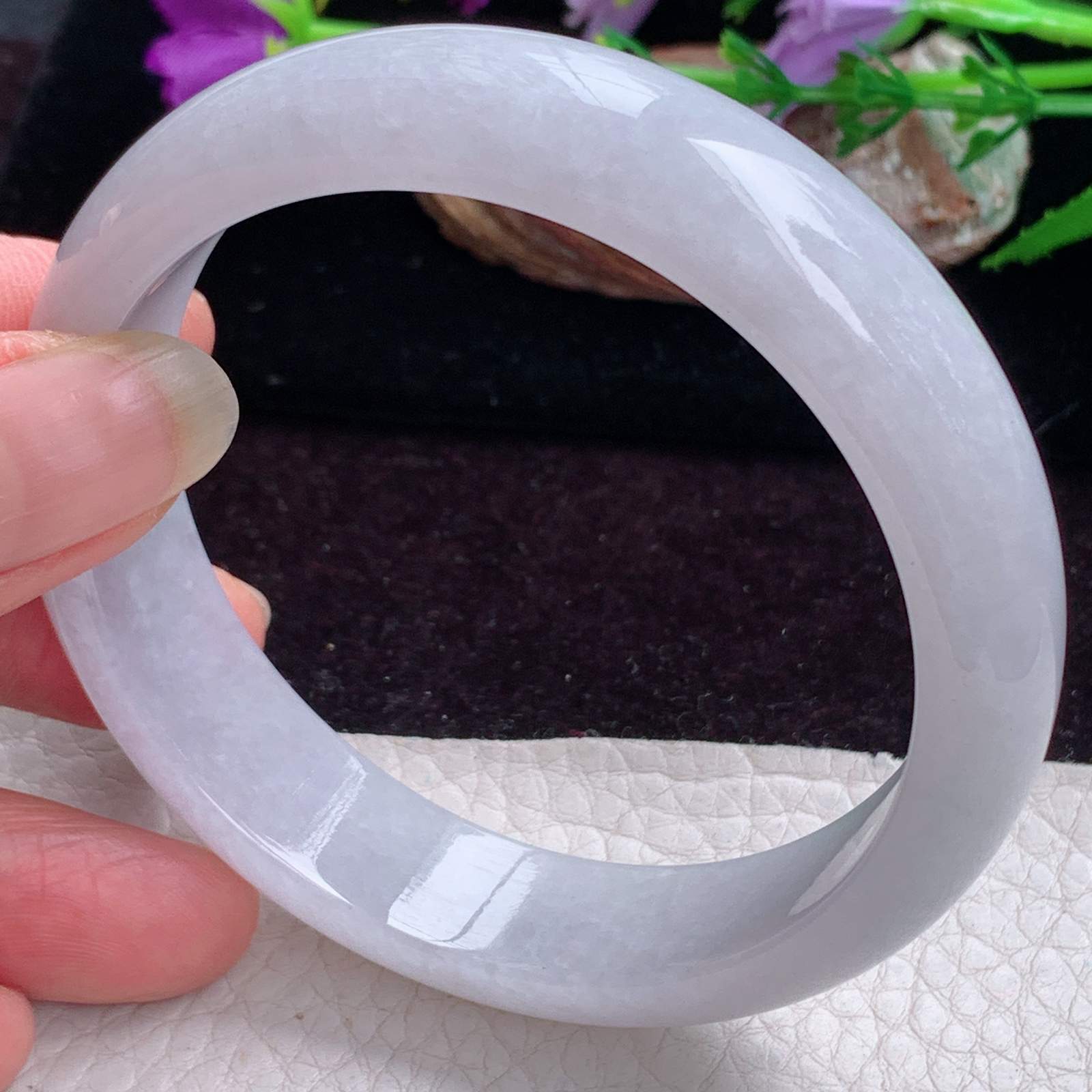 js大圈口60*14.8*7.8平安镯 天然缅甸翡翠手镯胶感飘绿正圈玉镯子