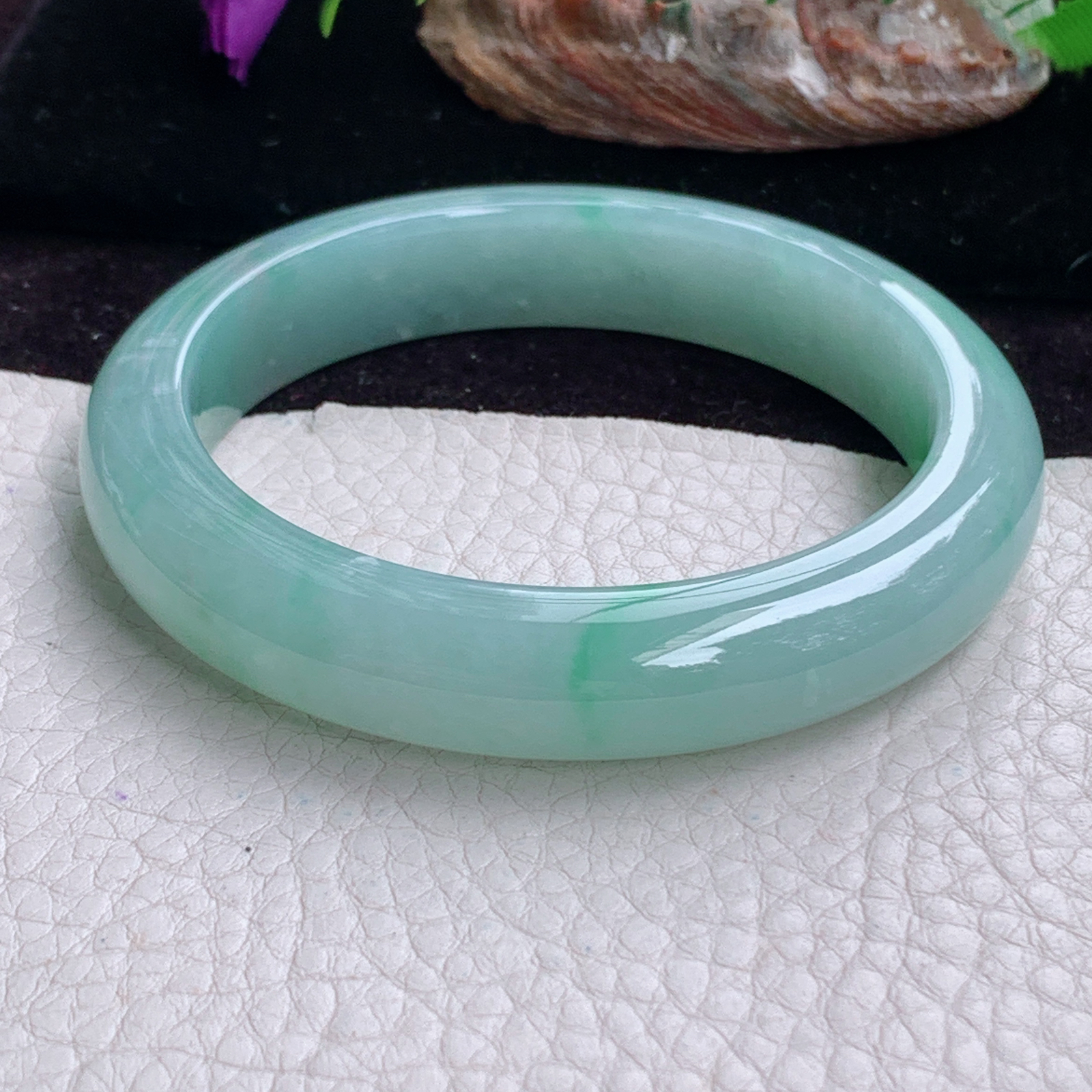 fx实拍56.5*11.8*8.6平安镯 天然缅甸翡翠手镯冰胶飘绿正圈玉镯子