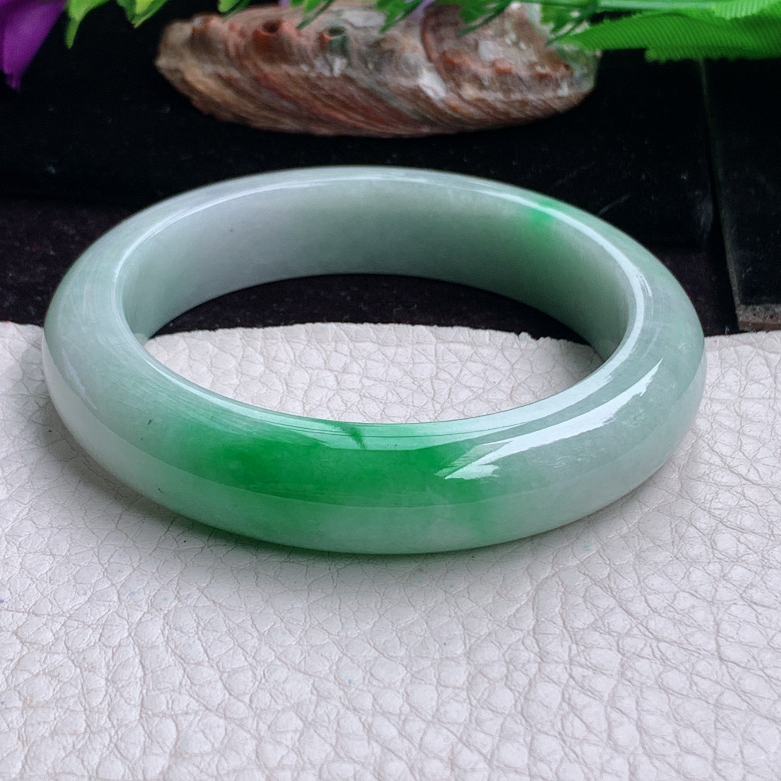 hy实拍53.5*12.5*9平安镯 天然缅甸翡翠手镯辣绿厚装正圈玉镯子