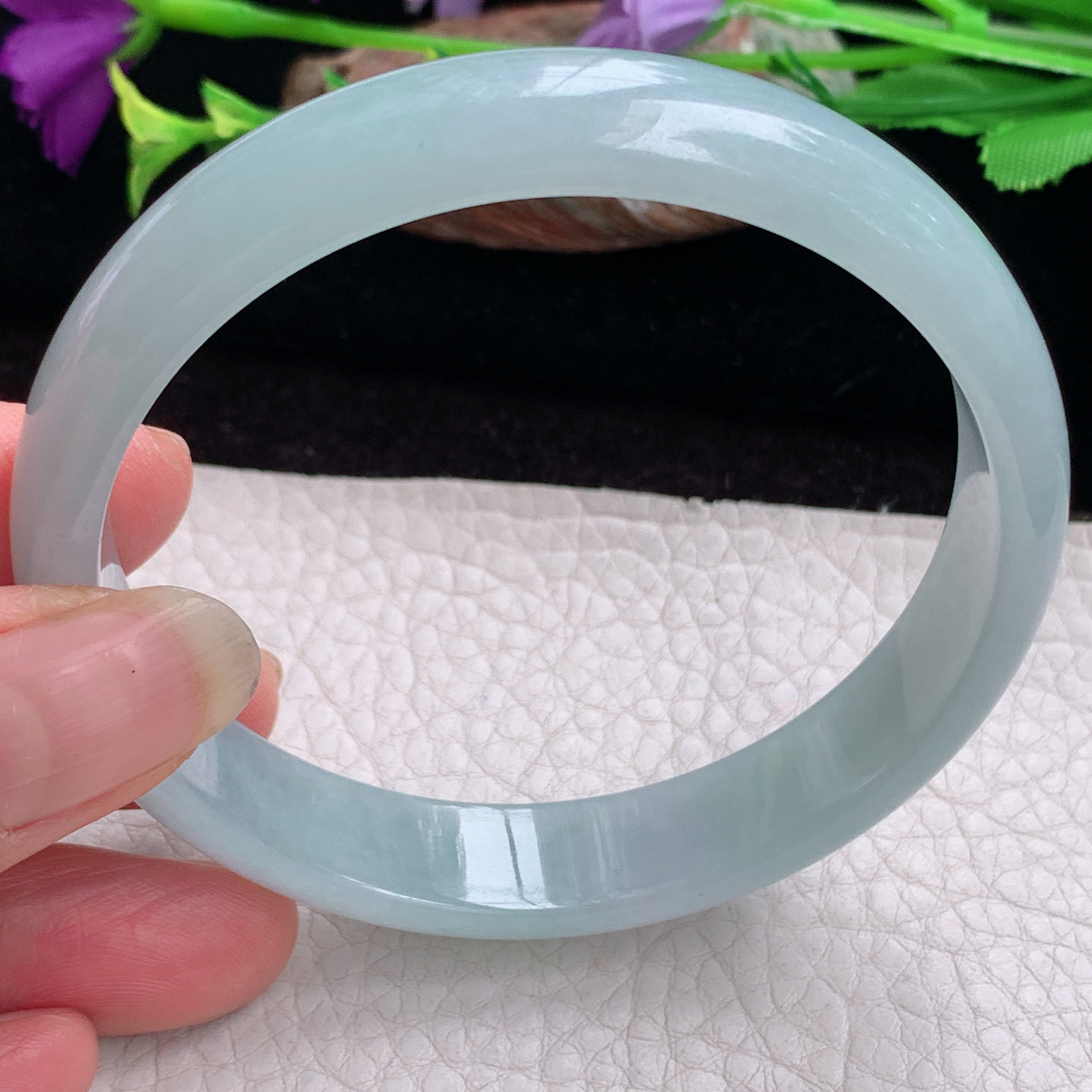 ee大圈口61.5*12.5*6.3平安镯 天然缅甸翡翠手镯冰胶飘清爽大气正圈玉镯子