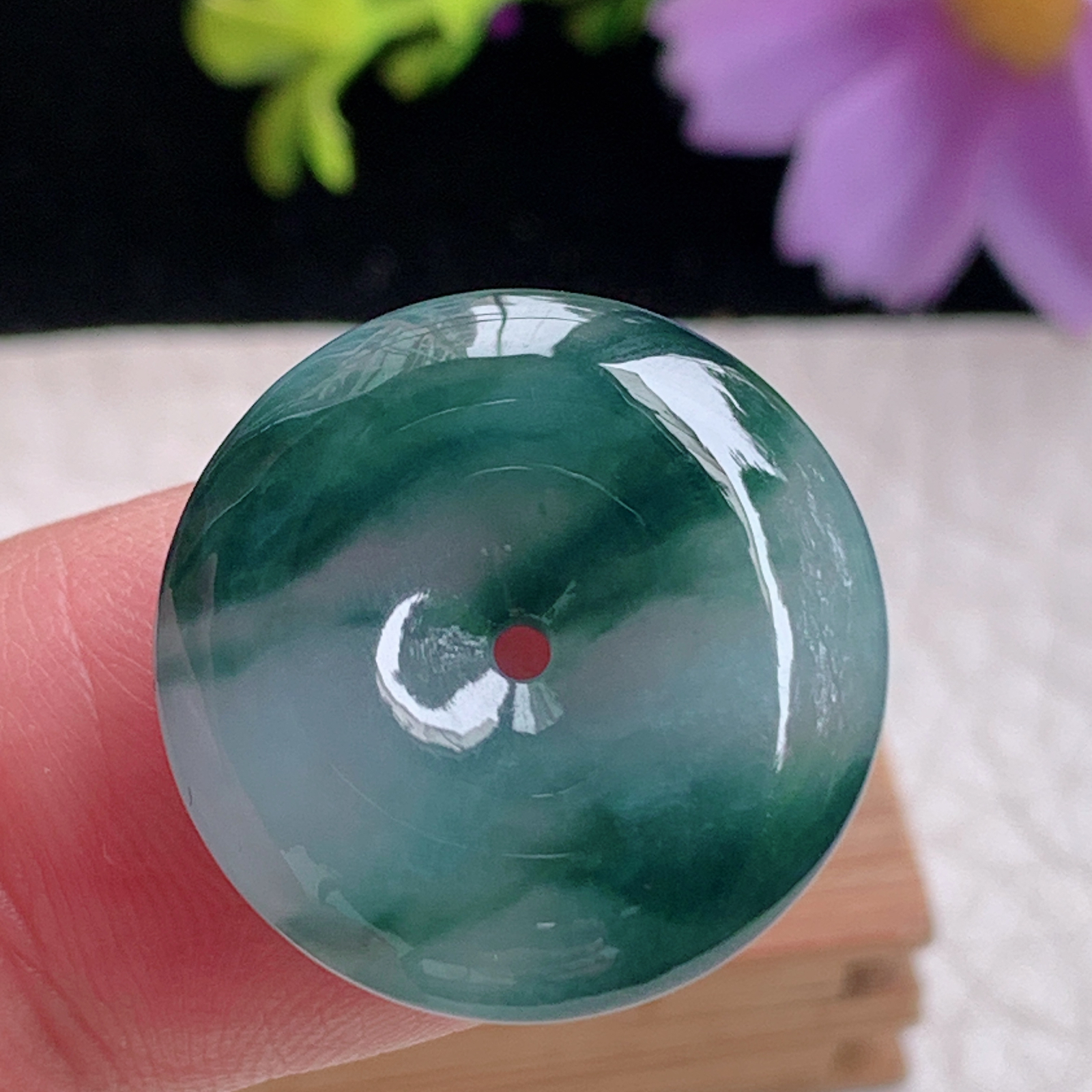 zz3实拍21*5.3缅甸翡翠冰蓝花小平安扣吊坠 宝宝小孩平安玉坠