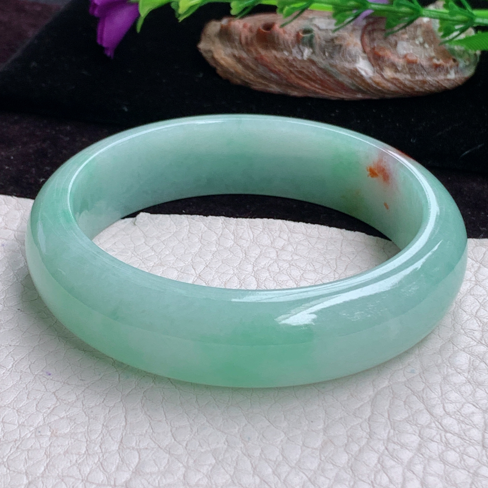 hy实拍59*16*8.2招财轮胎镯 天然缅甸翡翠手镯蓝韵飘红翡正圈玉镯子