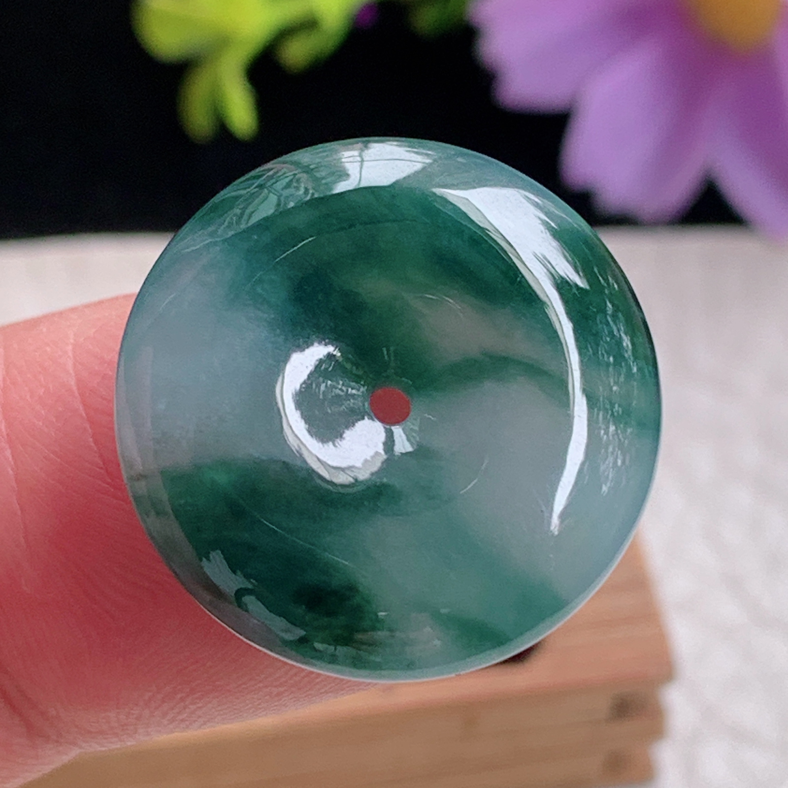 zz3实拍21*5.3缅甸翡翠冰蓝花小平安扣吊坠 宝宝小孩平安玉坠