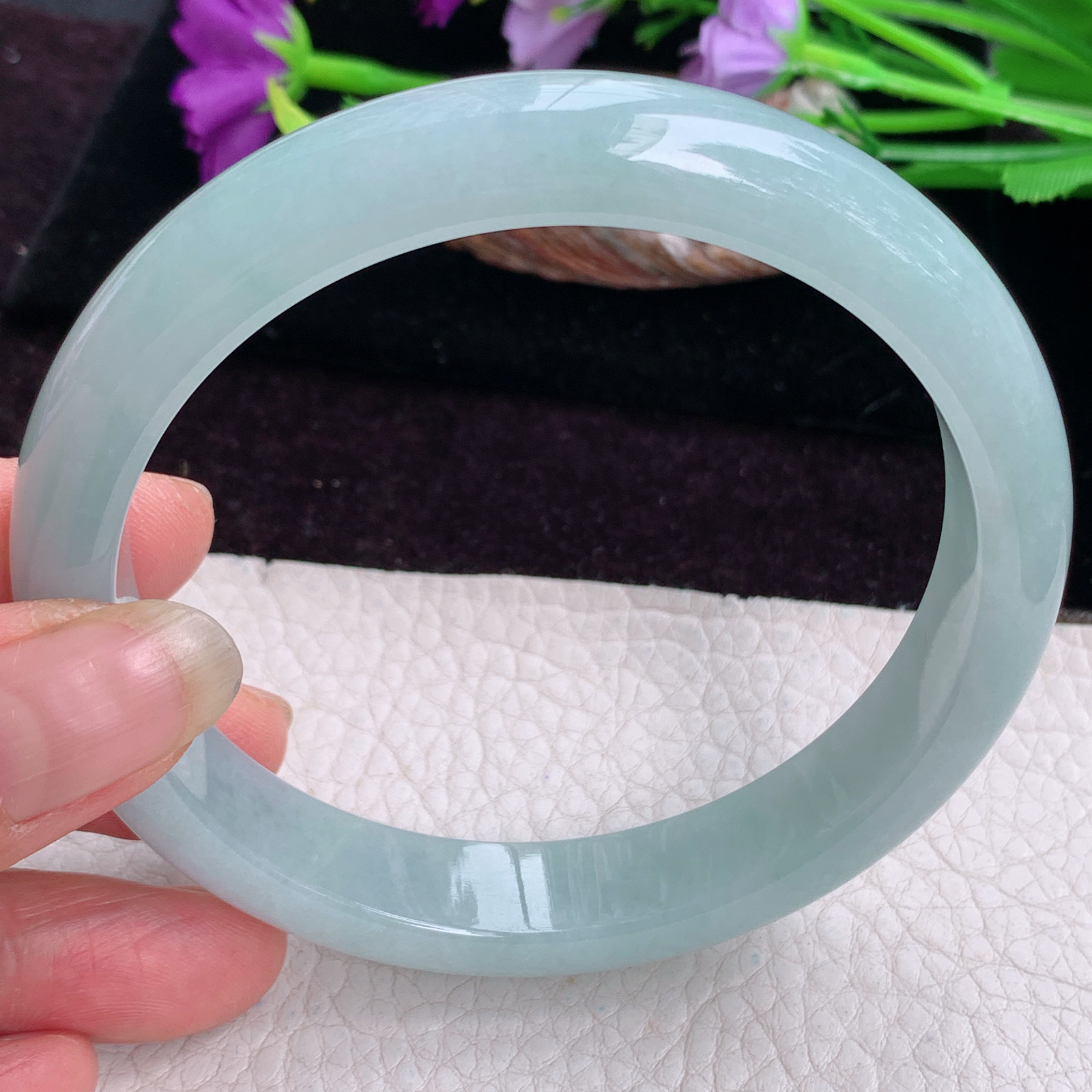 pj大圈口66*12.8*8.5平安镯 天然缅甸翡翠手镯晴水正圈玉镯子