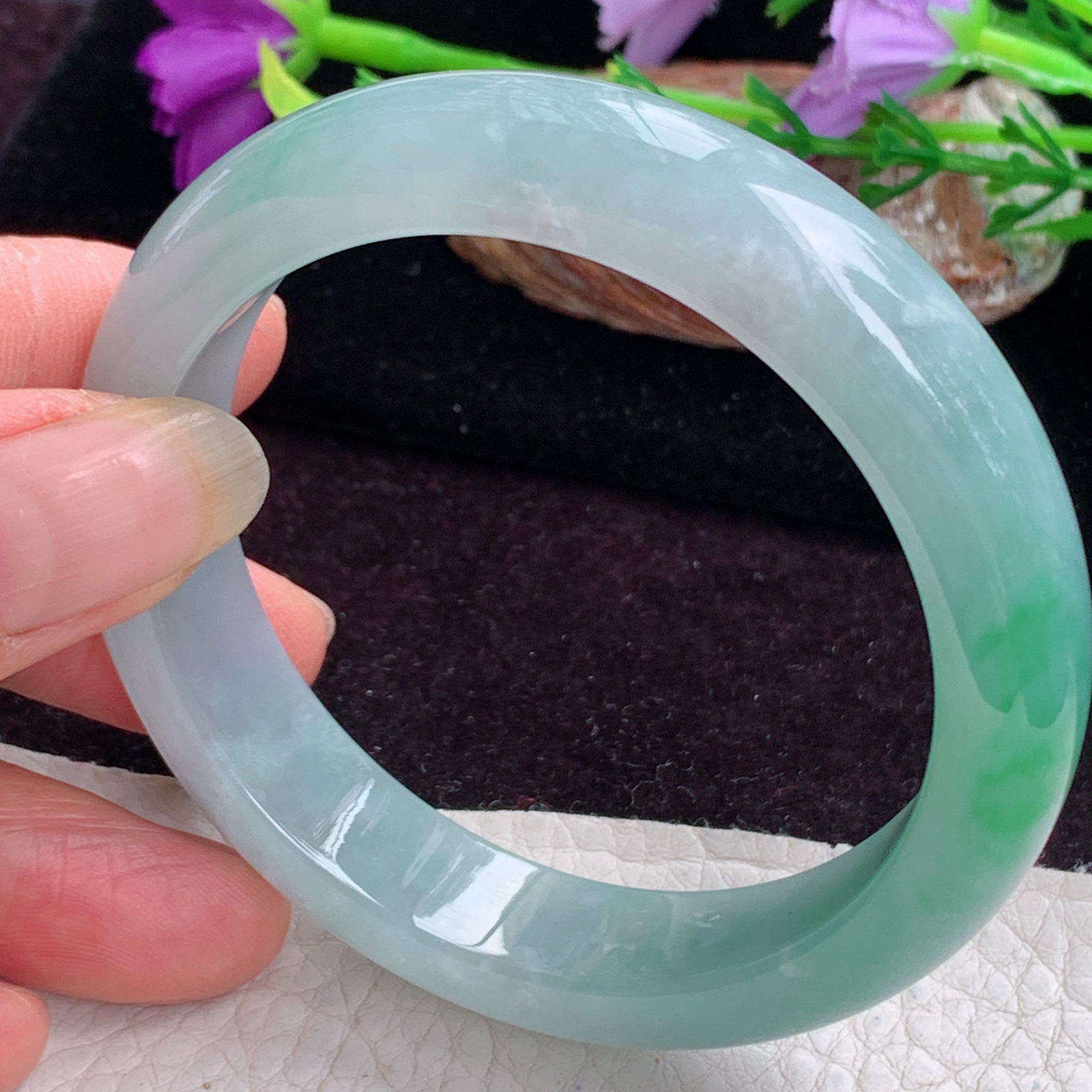 fx实拍55*12.5*8.2平安镯 天然缅甸翡翠手镯飘绿胶感正圈玉镯子