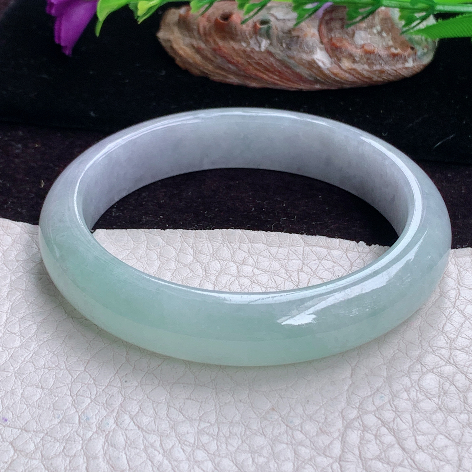 pj实拍56.8*12*7.8平安镯 天然缅甸翡翠手镯春带彩胶感正圈玉镯子