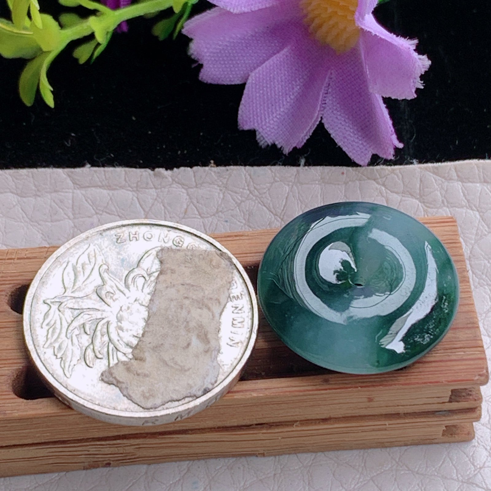 zz3实拍21*5.3缅甸翡翠冰蓝花小平安扣吊坠 宝宝小孩平安玉坠