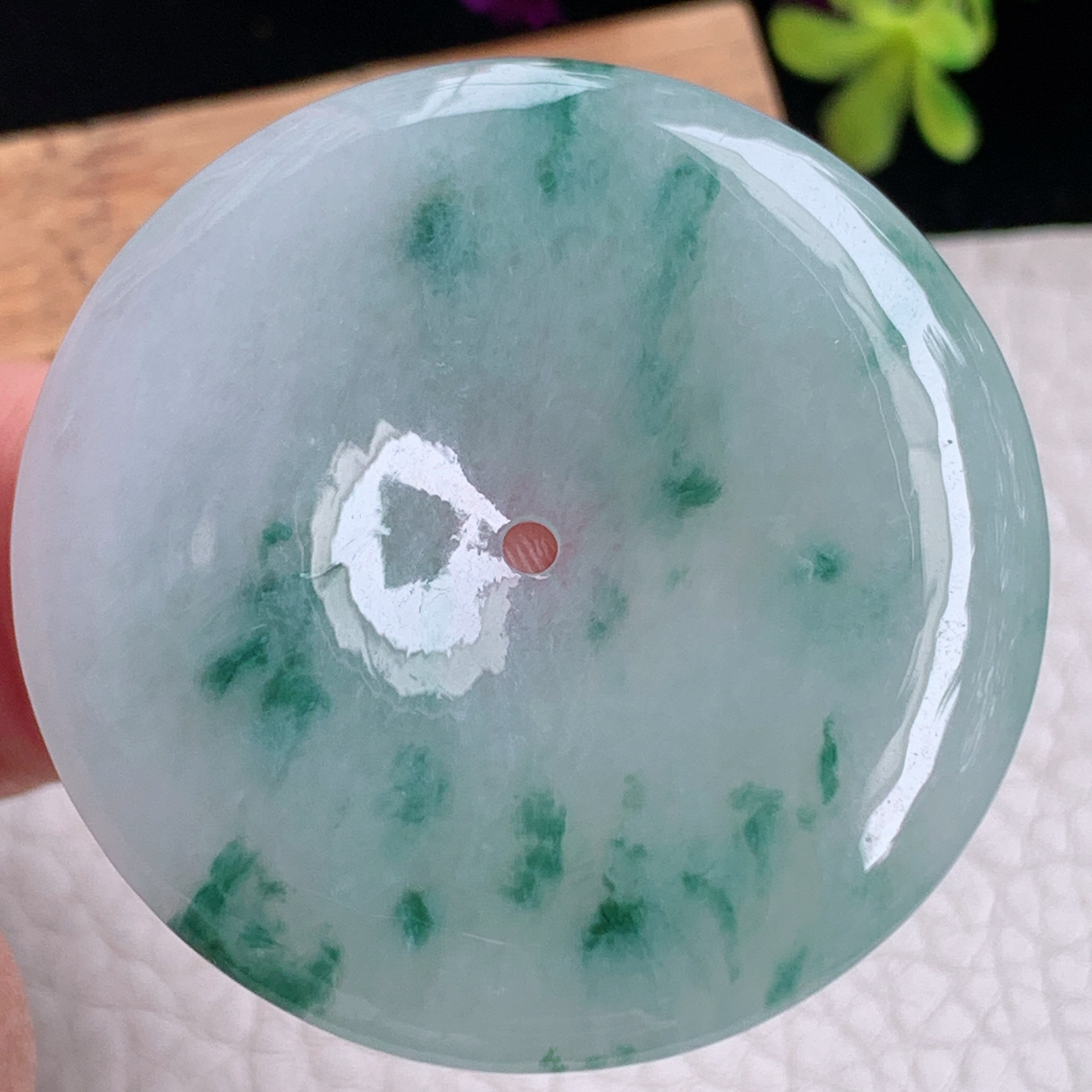 zz3实拍42.6*5.3缅甸翡翠飘花大平安扣吊坠 平安毛衣坠