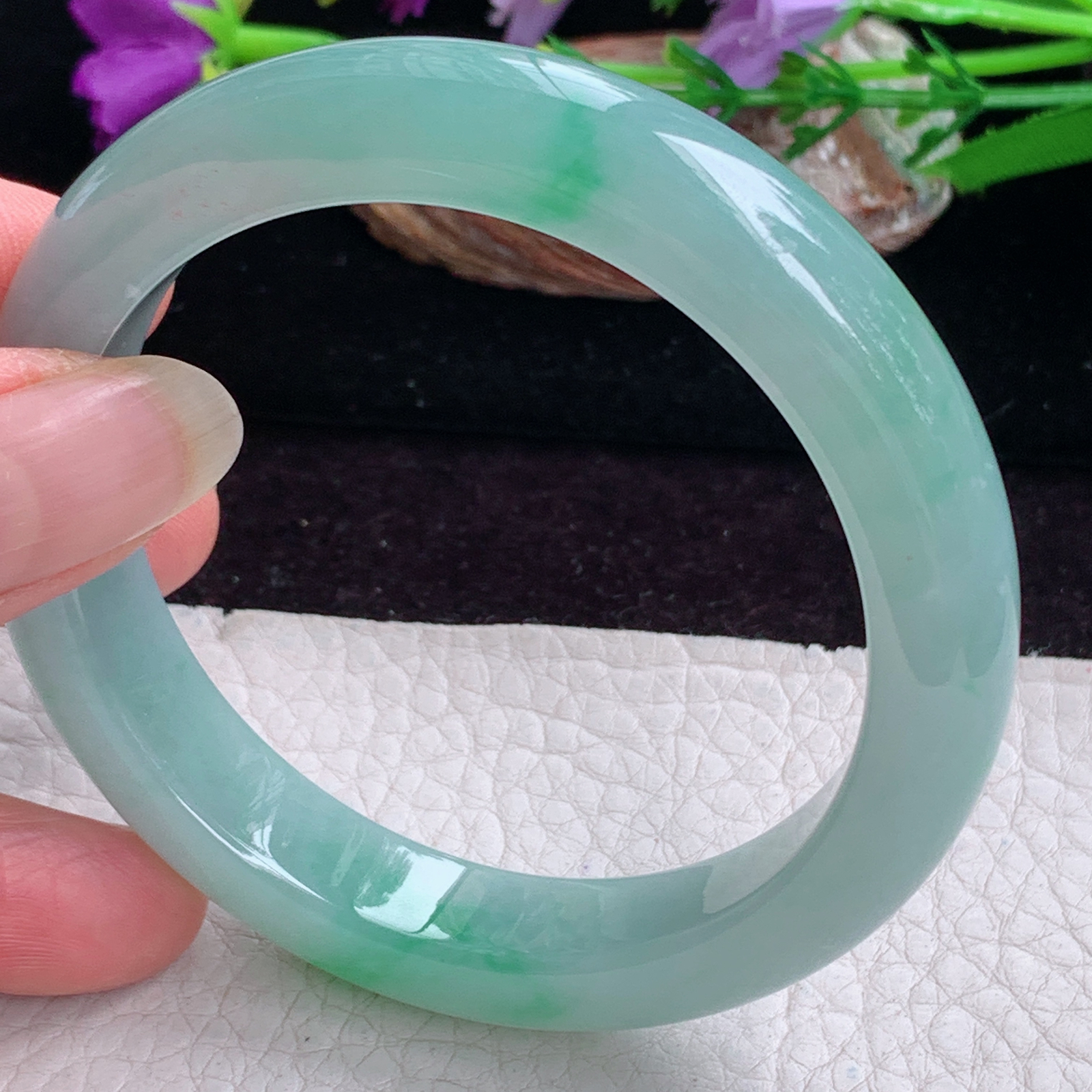 fx实拍56.5*11.8*8.6平安镯 天然缅甸翡翠手镯冰胶飘绿正圈玉镯子