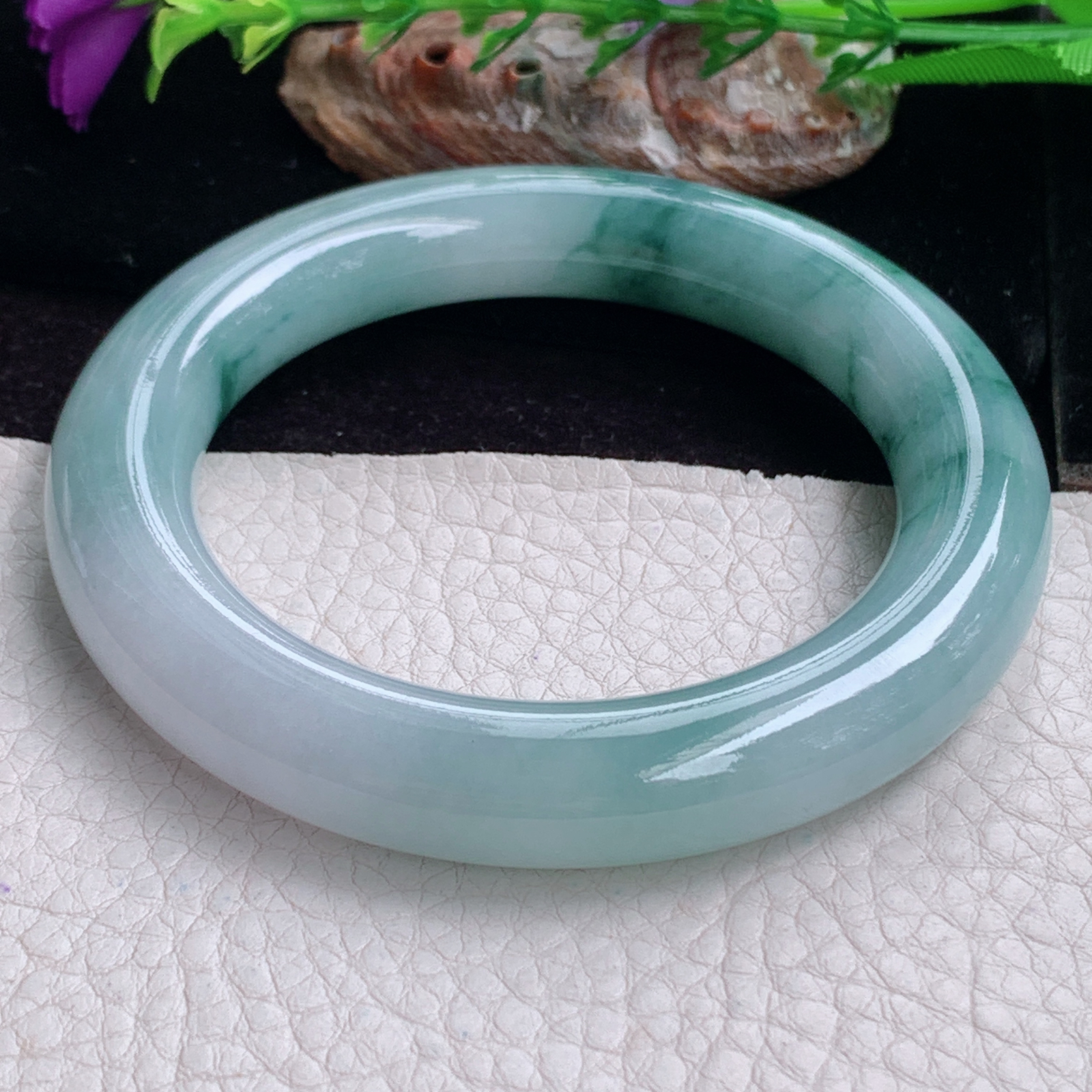 z实拍56*11.5*12胖圆镯 天然缅甸翡翠手镯飘花大气圆条正圈玉镯子