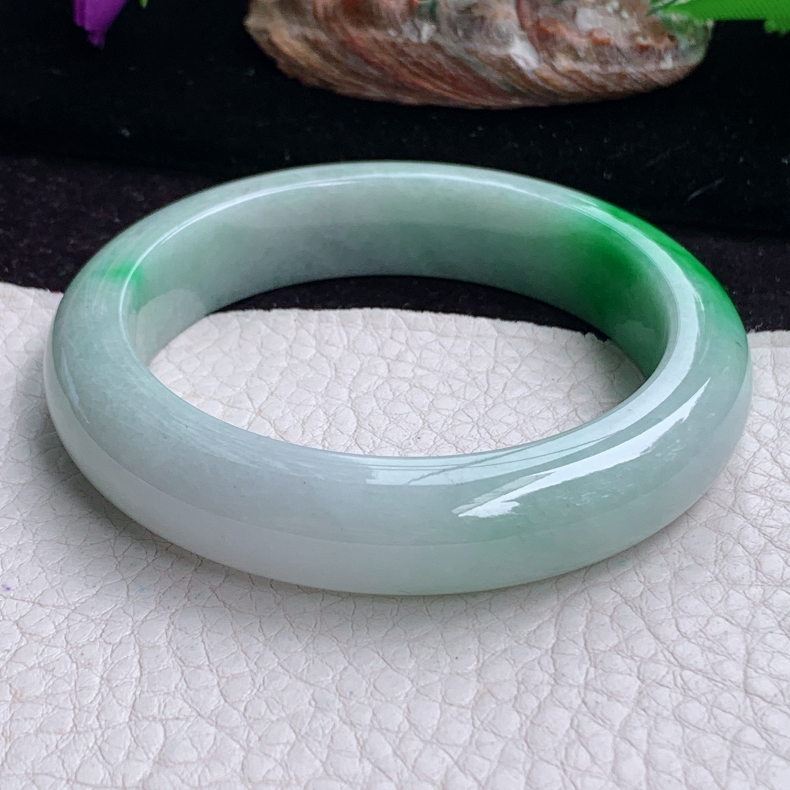 hy实拍53.5*12.5*9平安镯 天然缅甸翡翠手镯辣绿厚装正圈玉镯子
