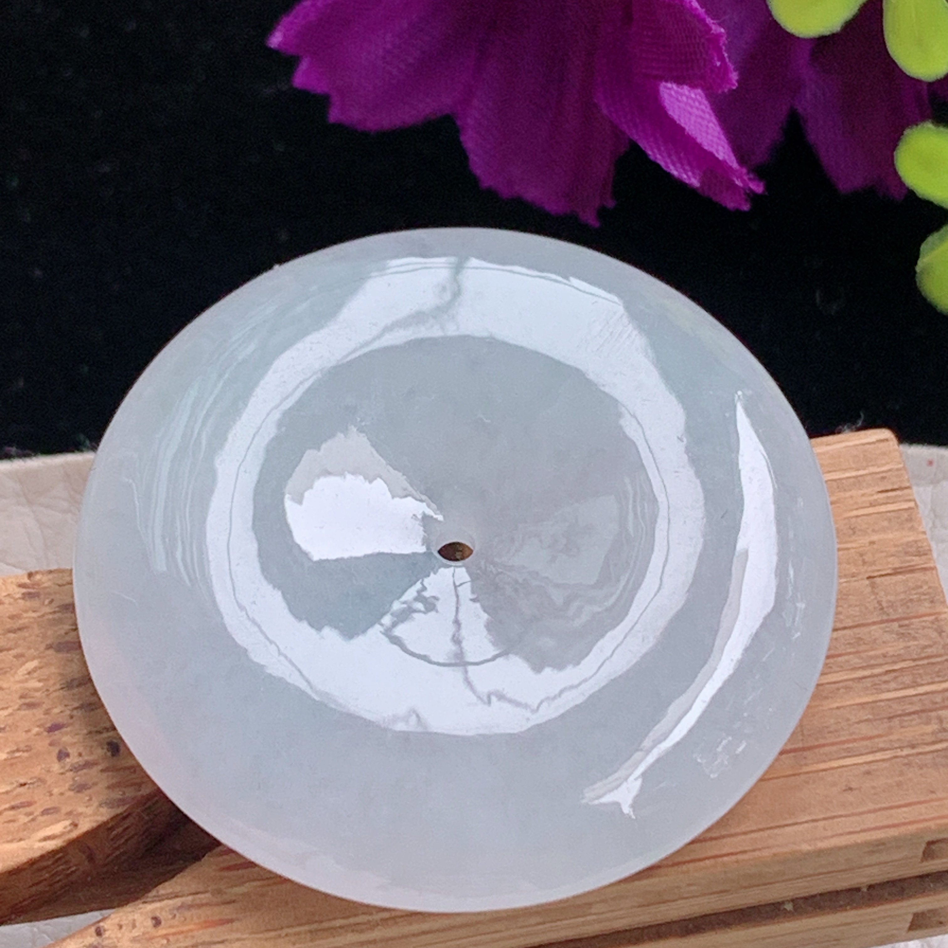 zz3实拍35.8*6缅甸翡翠冰糯白月光大平安扣吊坠国潮风玉扣毛衣坠