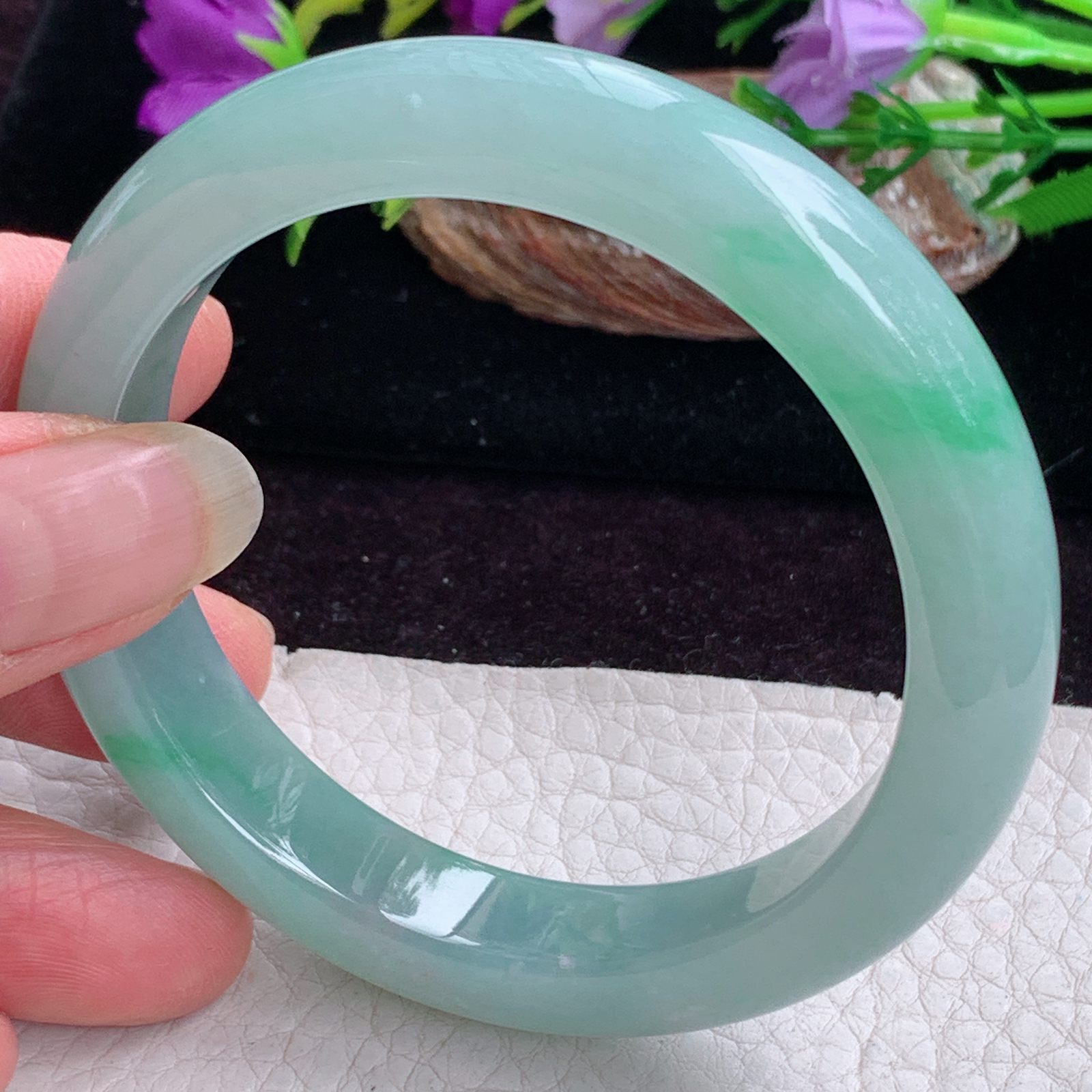 fx实拍56.5*11.8*8.6平安镯 天然缅甸翡翠手镯冰胶飘绿正圈玉镯子