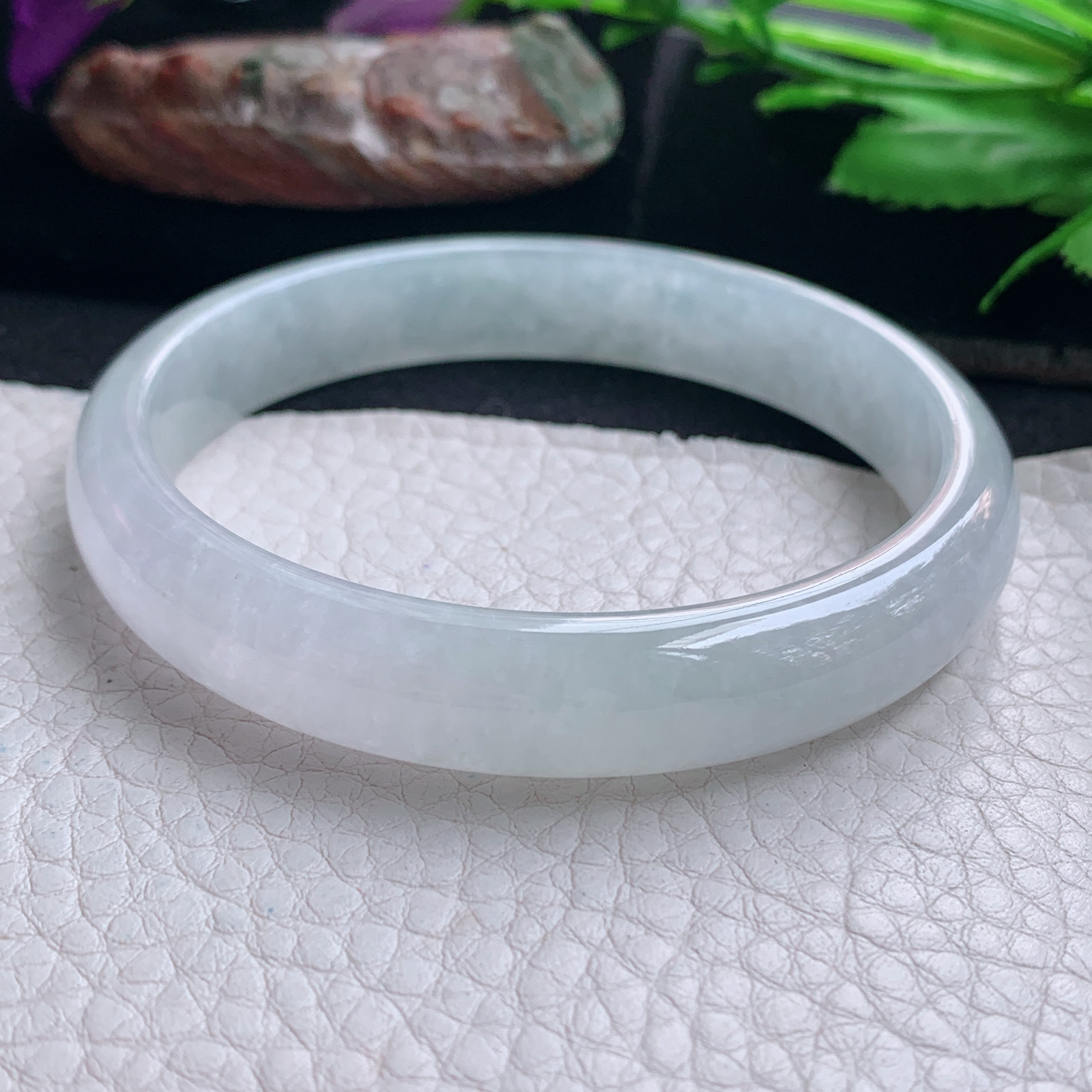 yh大圈口60*11.2*6.4平安镯 天然缅甸翡翠手镯白冰正圈玉镯子