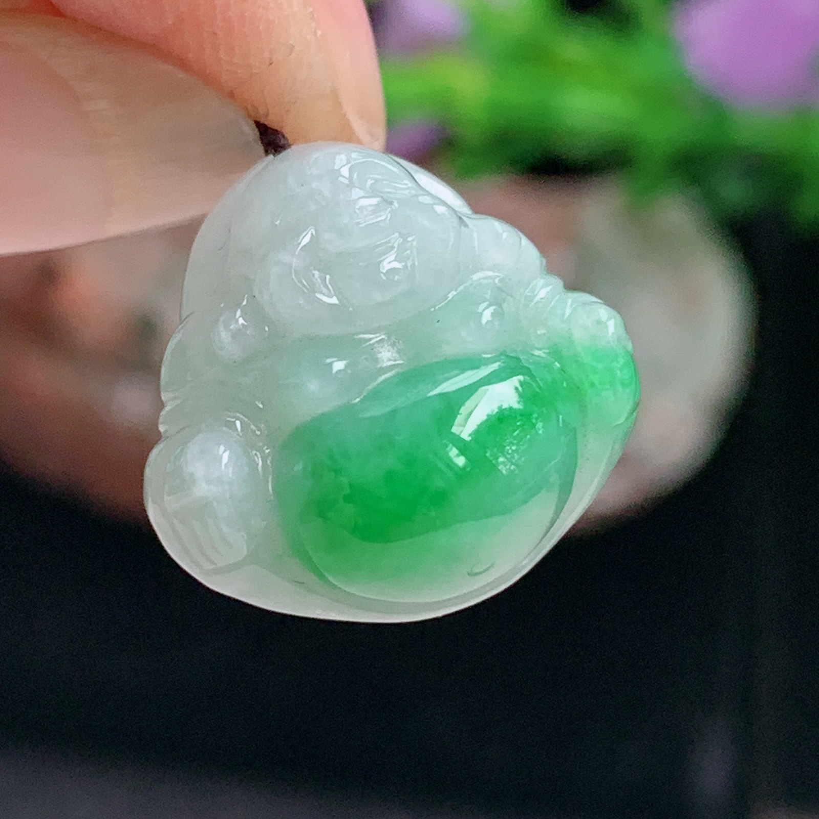 ajj实拍15*16.8*6.8缅甸翡翠辣绿饱满小佛公 弥勒佛玉吊坠 玉挂件