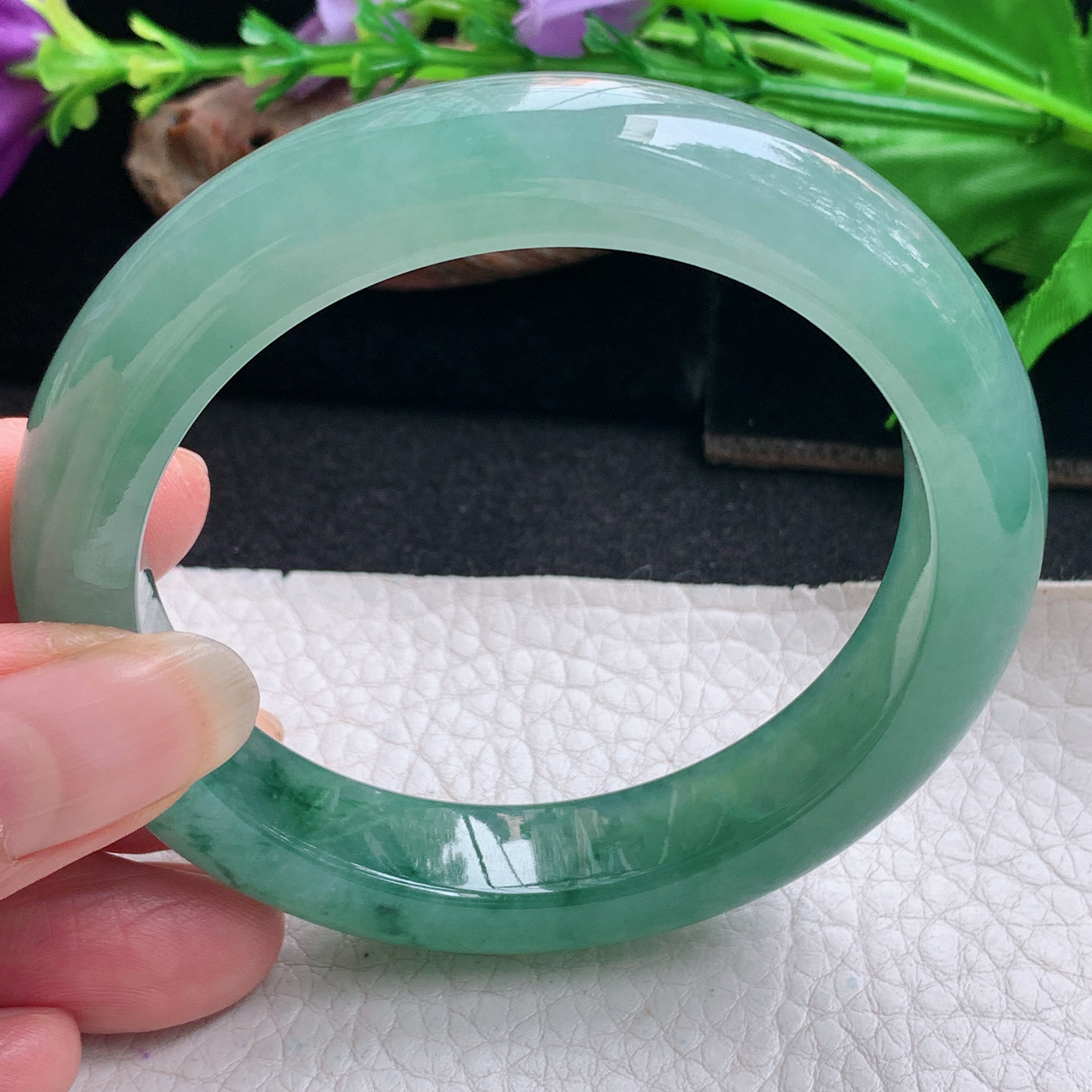 r实拍56.5*12.3*9.3平安镯 天然缅甸翡翠手镯冰蓝厚装正圈玉镯子