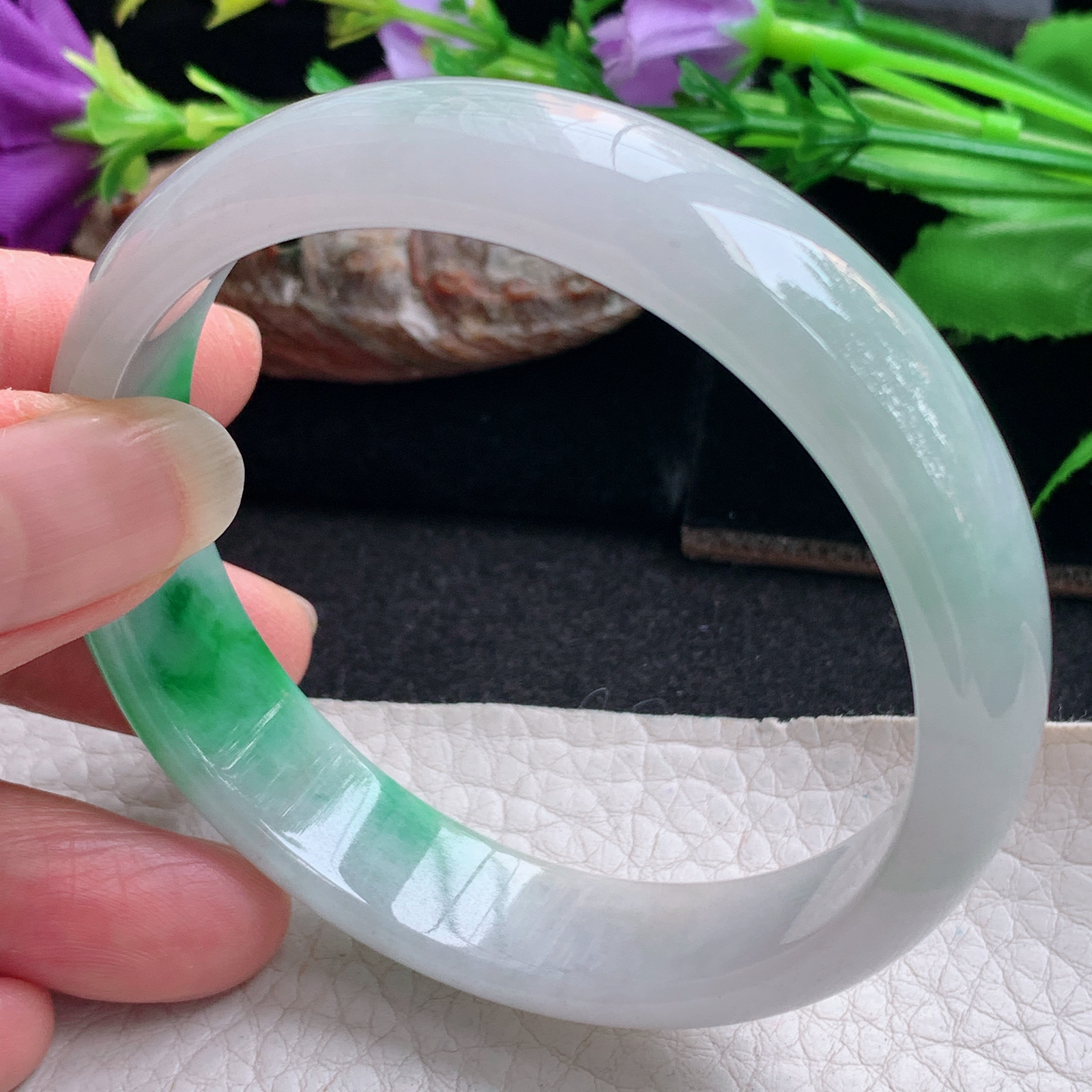 yh实拍57.5*13.7*6.5平安镯 天然缅甸翡翠手镯阳绿正圈玉镯子