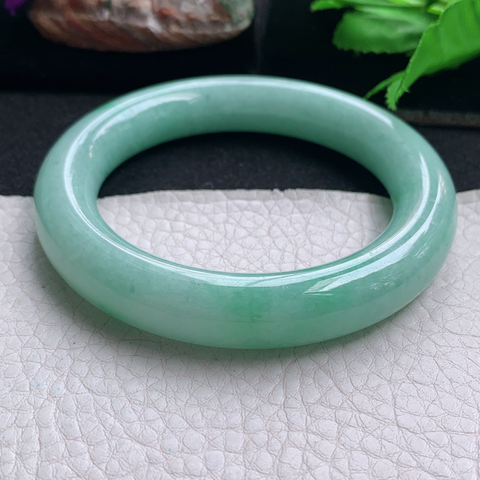 zjf实拍58*12胖圆镯 天然缅甸翡翠手镯满绿圆条大气玉镯子 玉手环