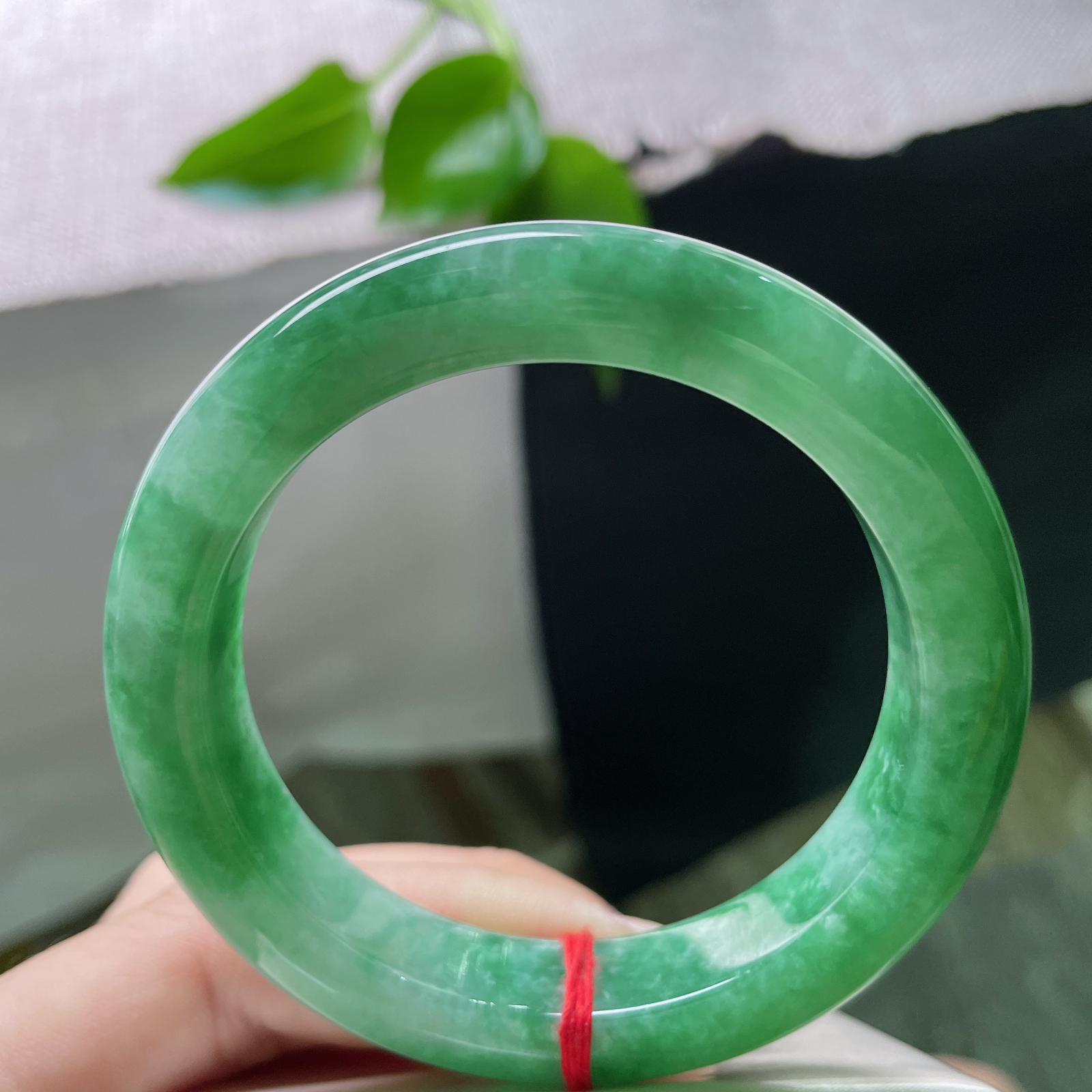 53.8/11.9/9.4，满绿正圈，一方碧潭，环绕腕上。生机盎然，绿意流淌。无纹裂