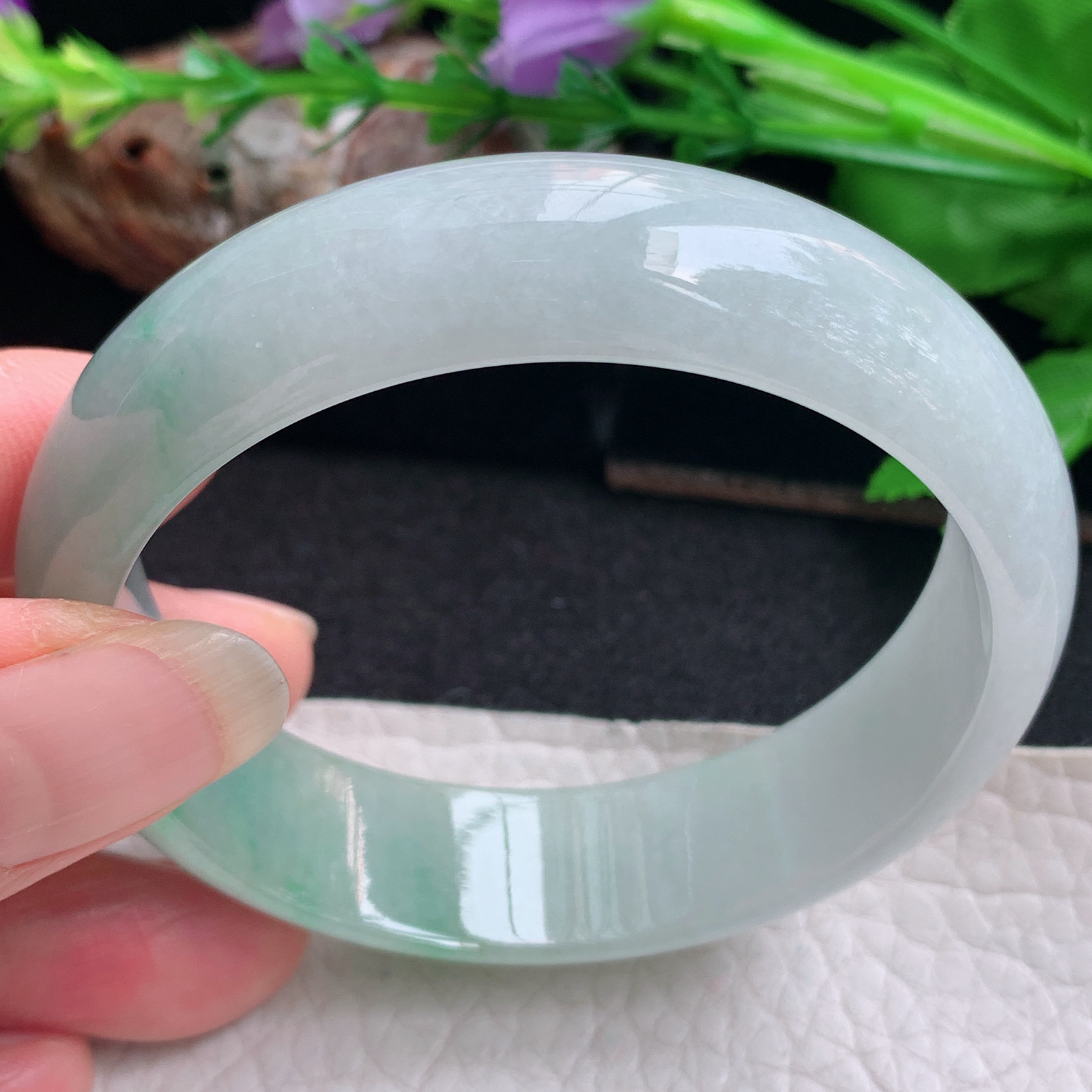 js实拍55.5*15.5*6.8招财轮胎镯 天然缅甸翡翠手镯半山水胶感正圈玉镯子