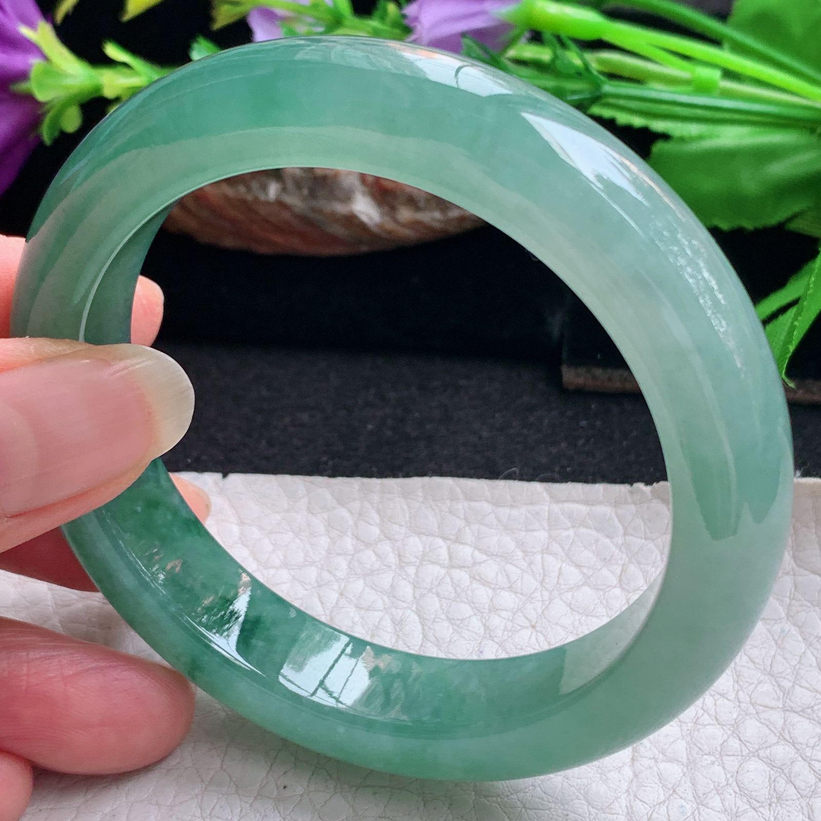 r实拍56.5*12.3*9.3平安镯 天然缅甸翡翠手镯冰蓝厚装正圈玉镯子