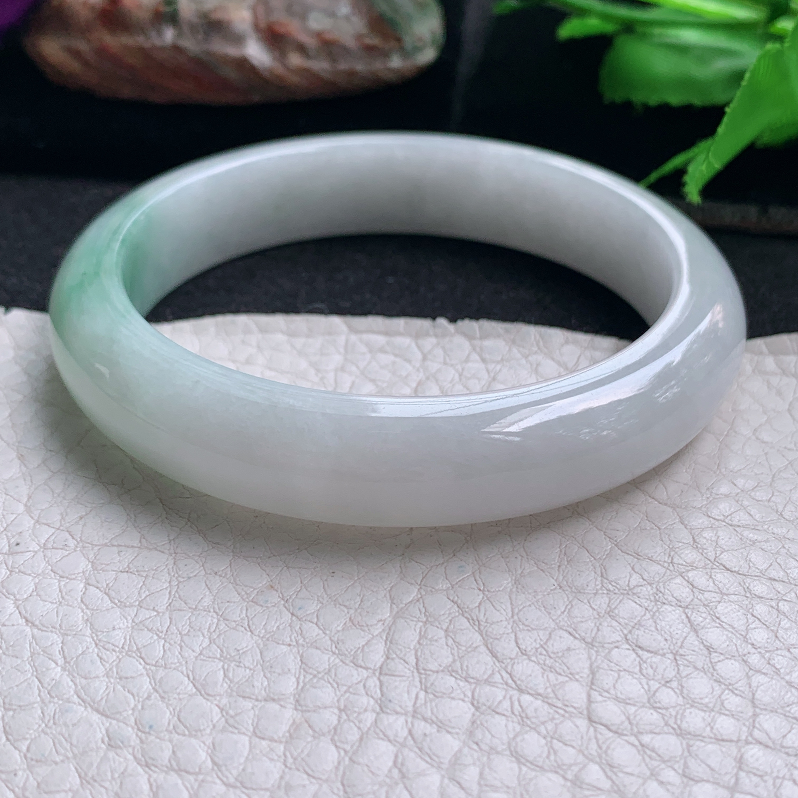 ee实拍57.5*12.2*7.8平安镯 天然缅甸翡翠手镯飘花胶感正圈玉镯子